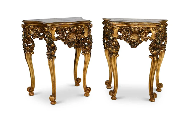 A Pair of Spanish Carved Giltwood Console Tables, late 19th century