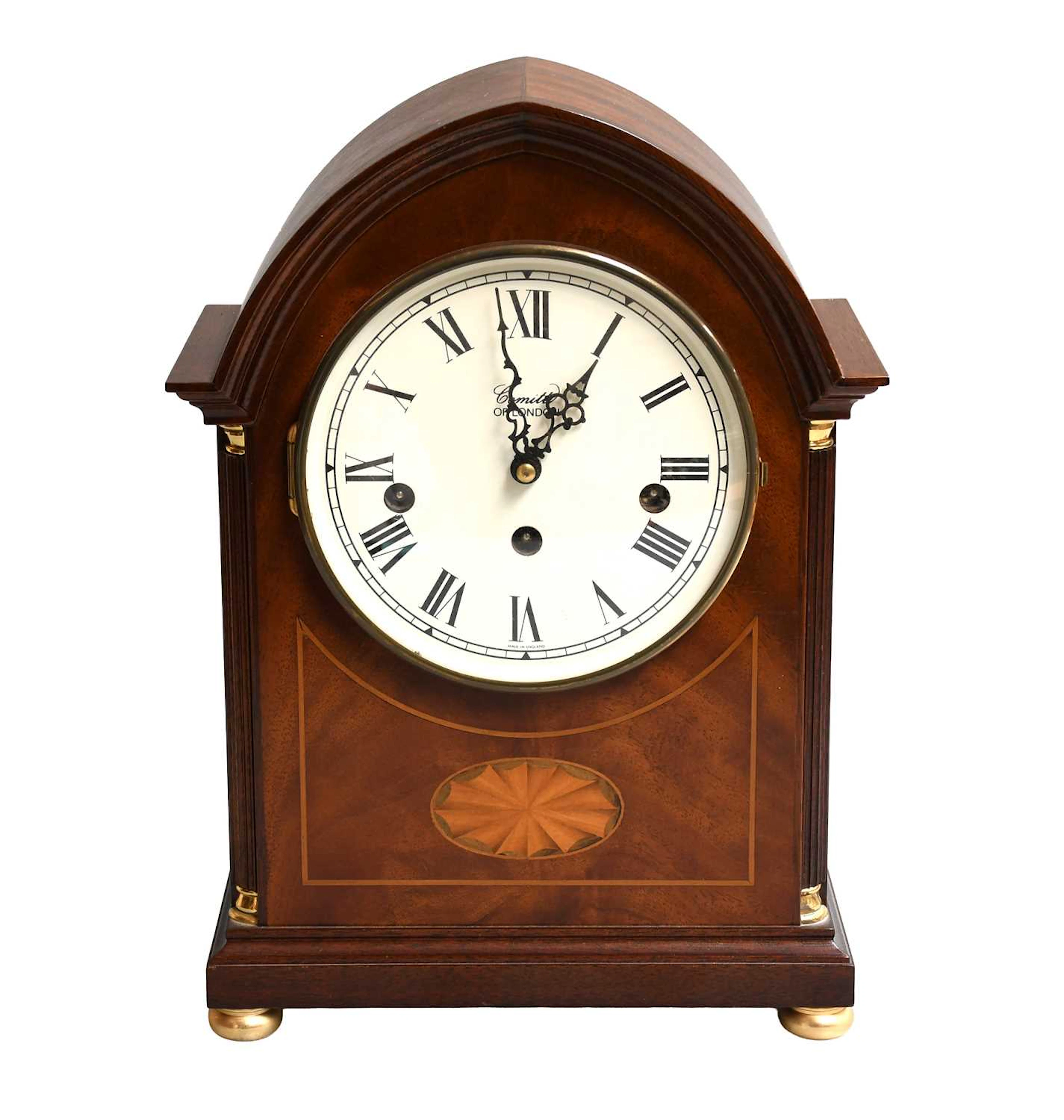 An Inlaid Mahogany Comitti of London Table Clock
