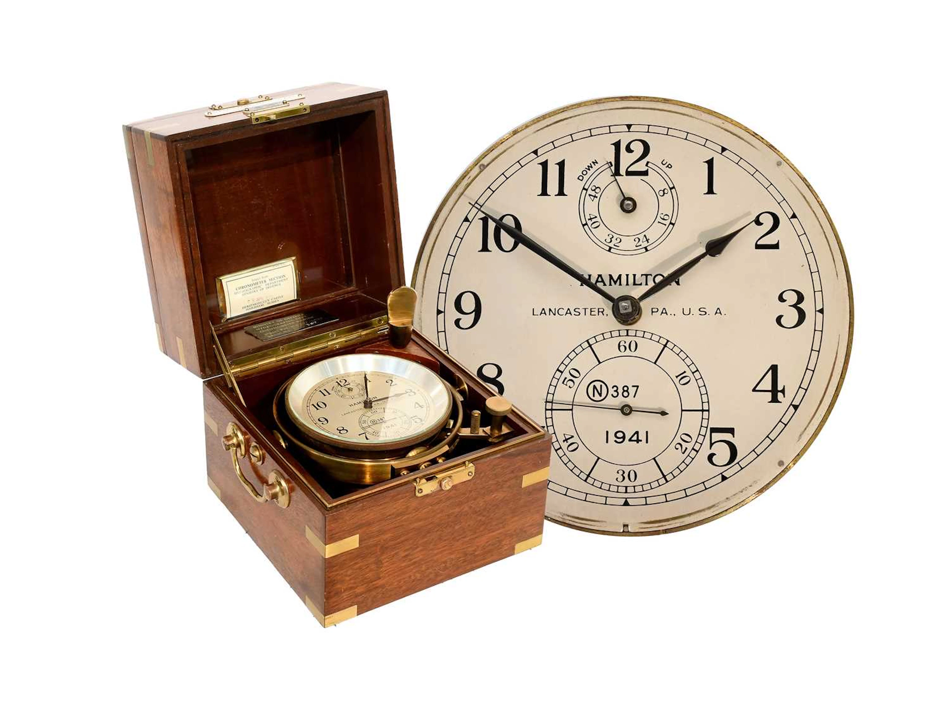 A Mahogany Two Day Marine Chronometer, signed Hamilton, Lancaster