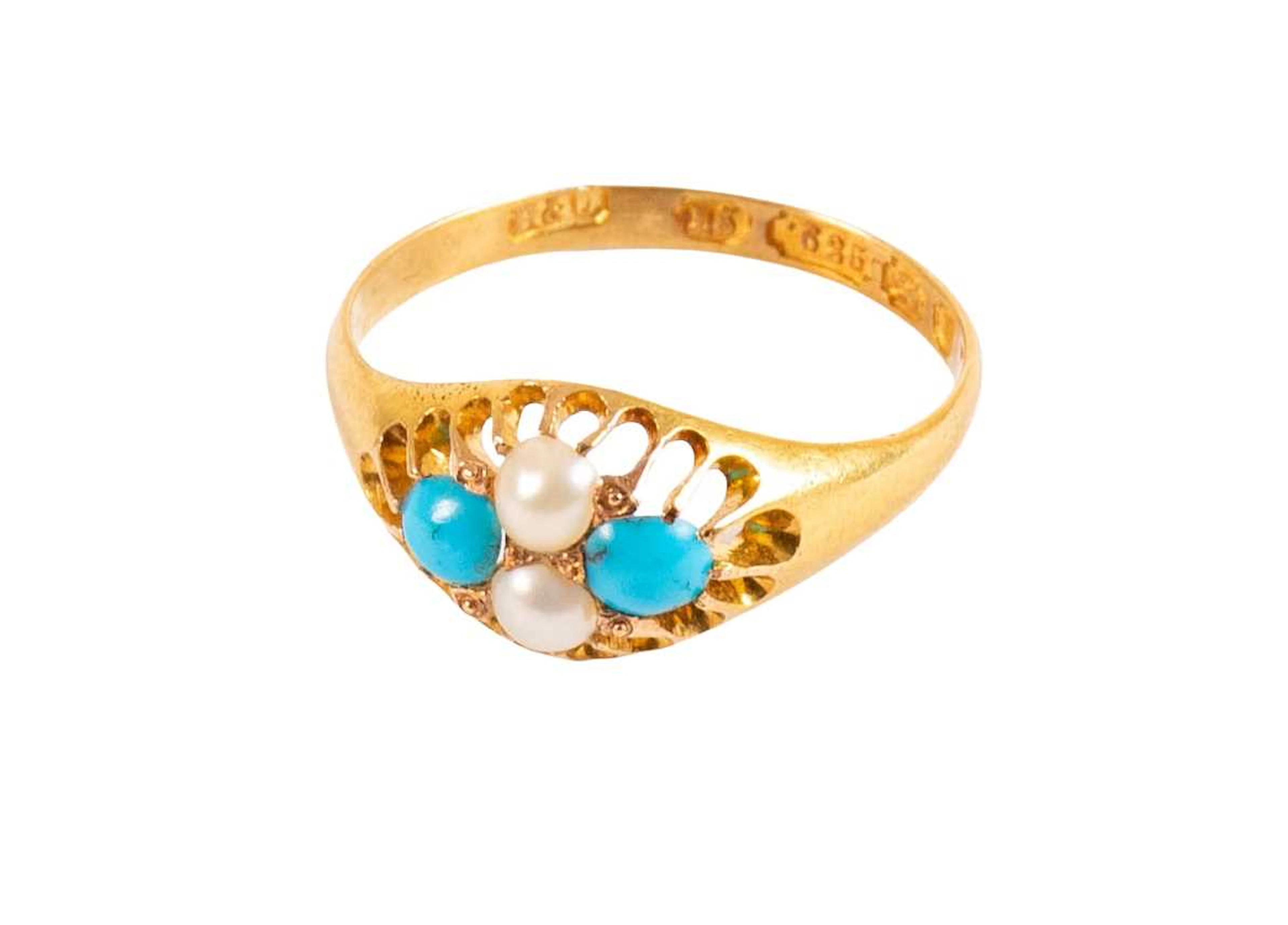 A 15 Carat Gold Turquoise and Split Pearl Ring