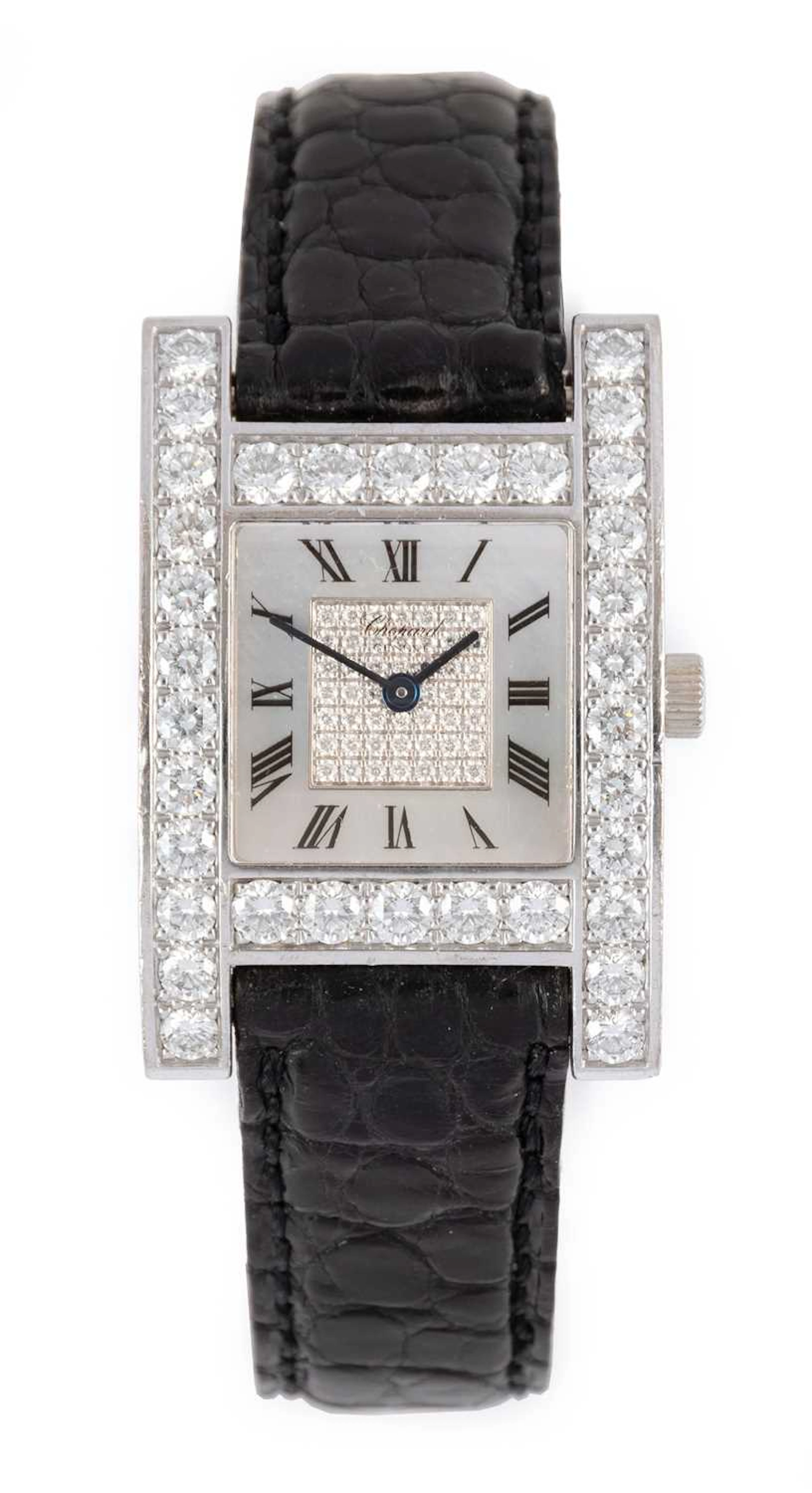 Chopard: A Lady's 18 Carat White Gold Diamond Set Wristwatch, signed