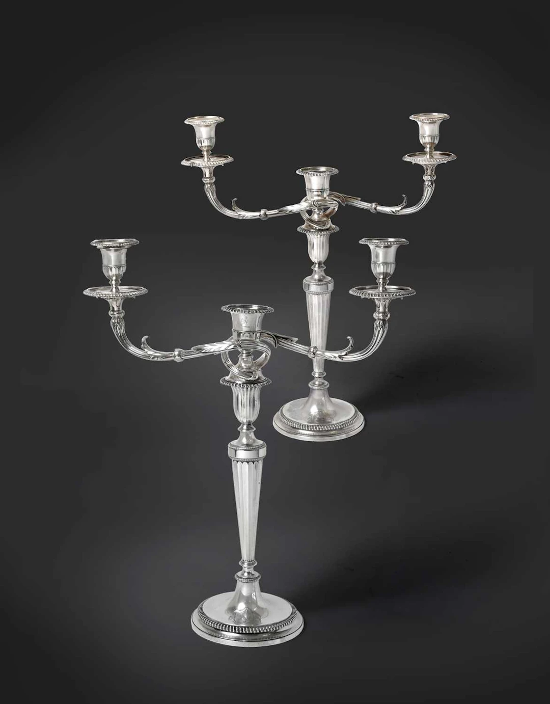 A Pair of George III Silver Three-Light Candelabra by John Scofield