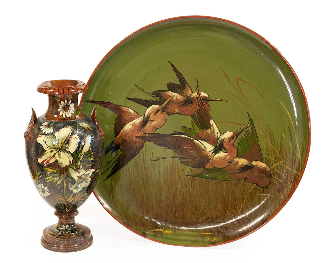 A Watcombe Pottery Vase, A Watcombe Pottery Charger