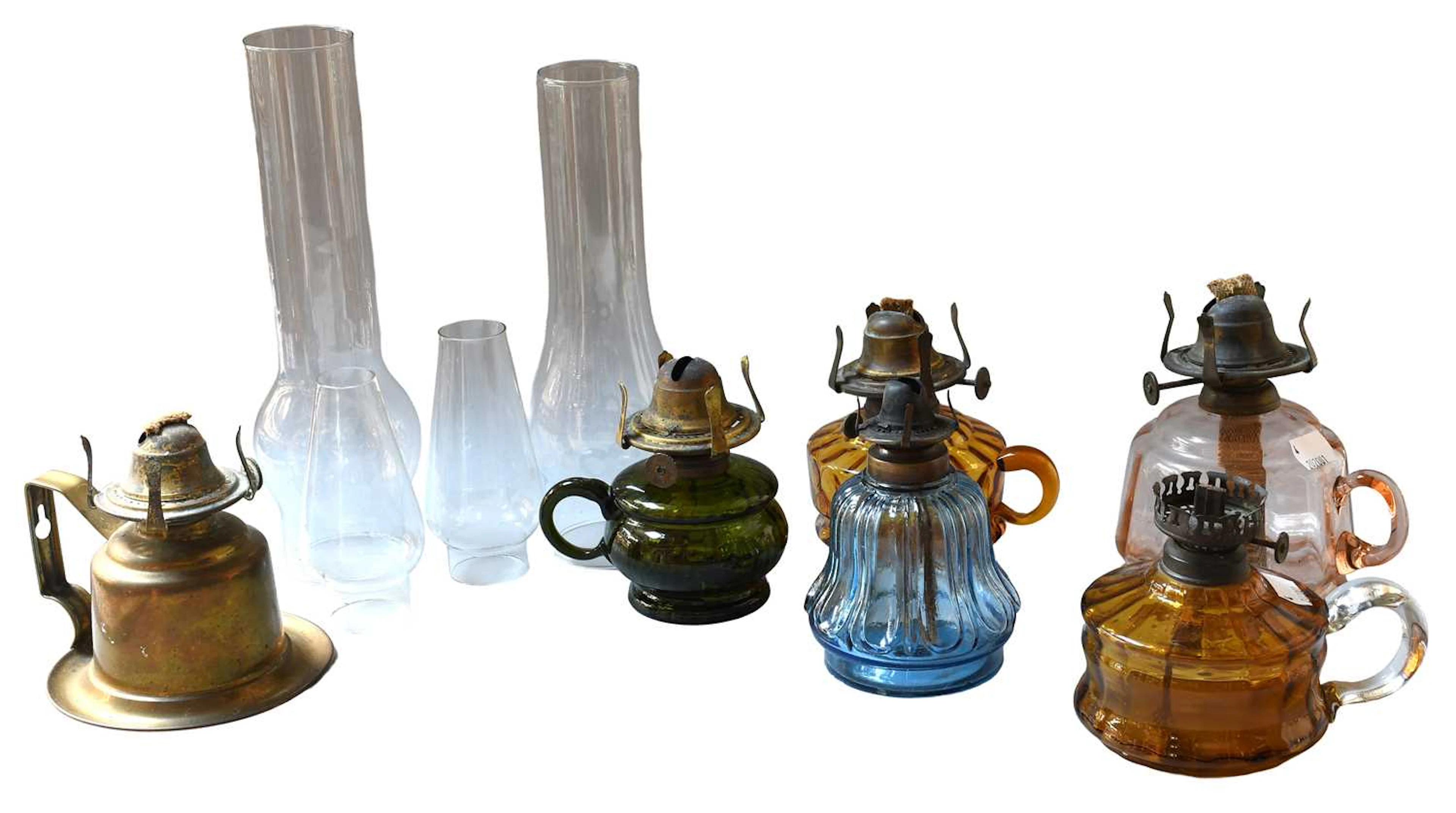 Twelve Various Glass Oil Lamps