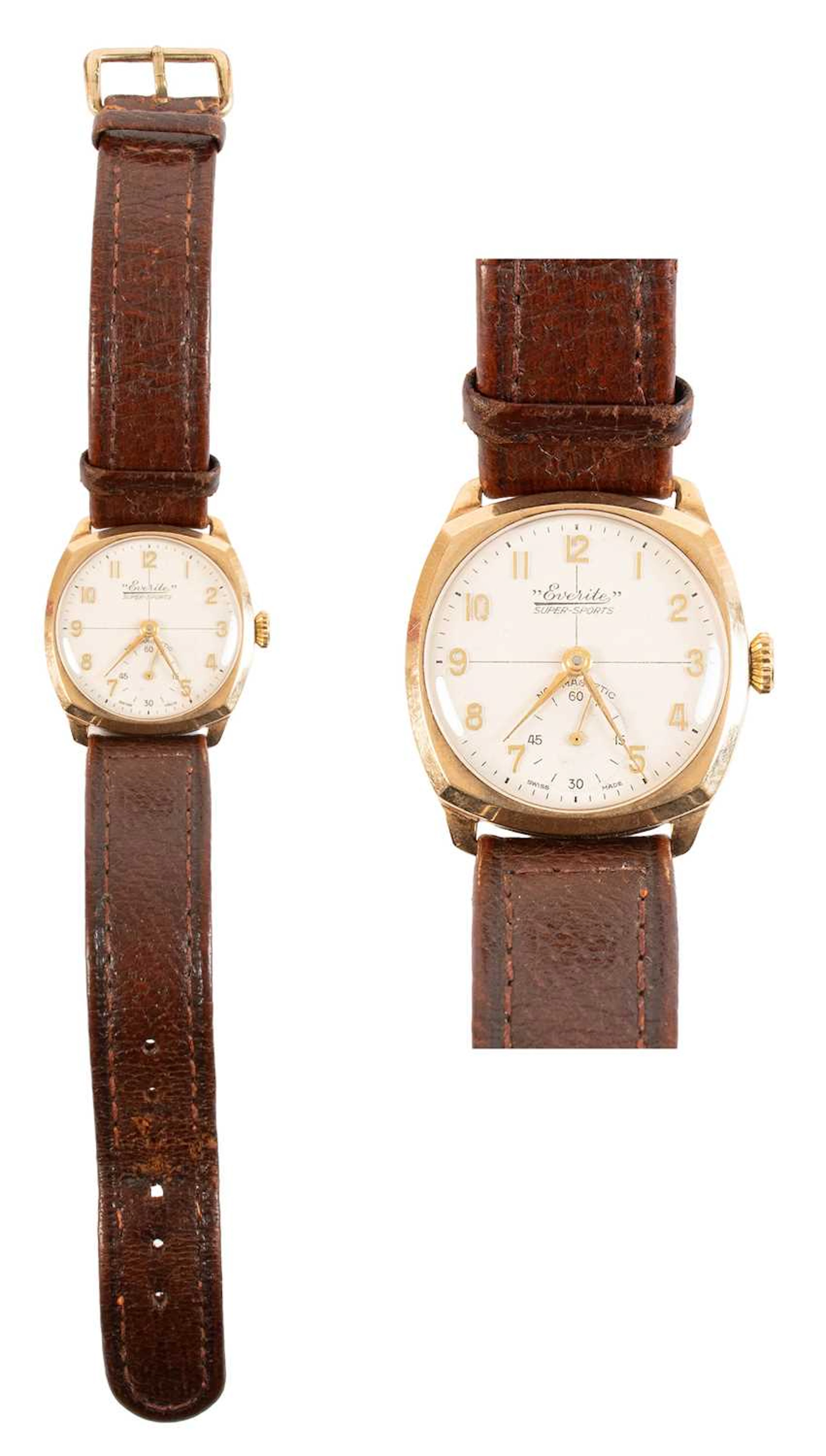 A 9 Carat Gold Cushion Shaped Wristwatch, signed Everite, model: Super