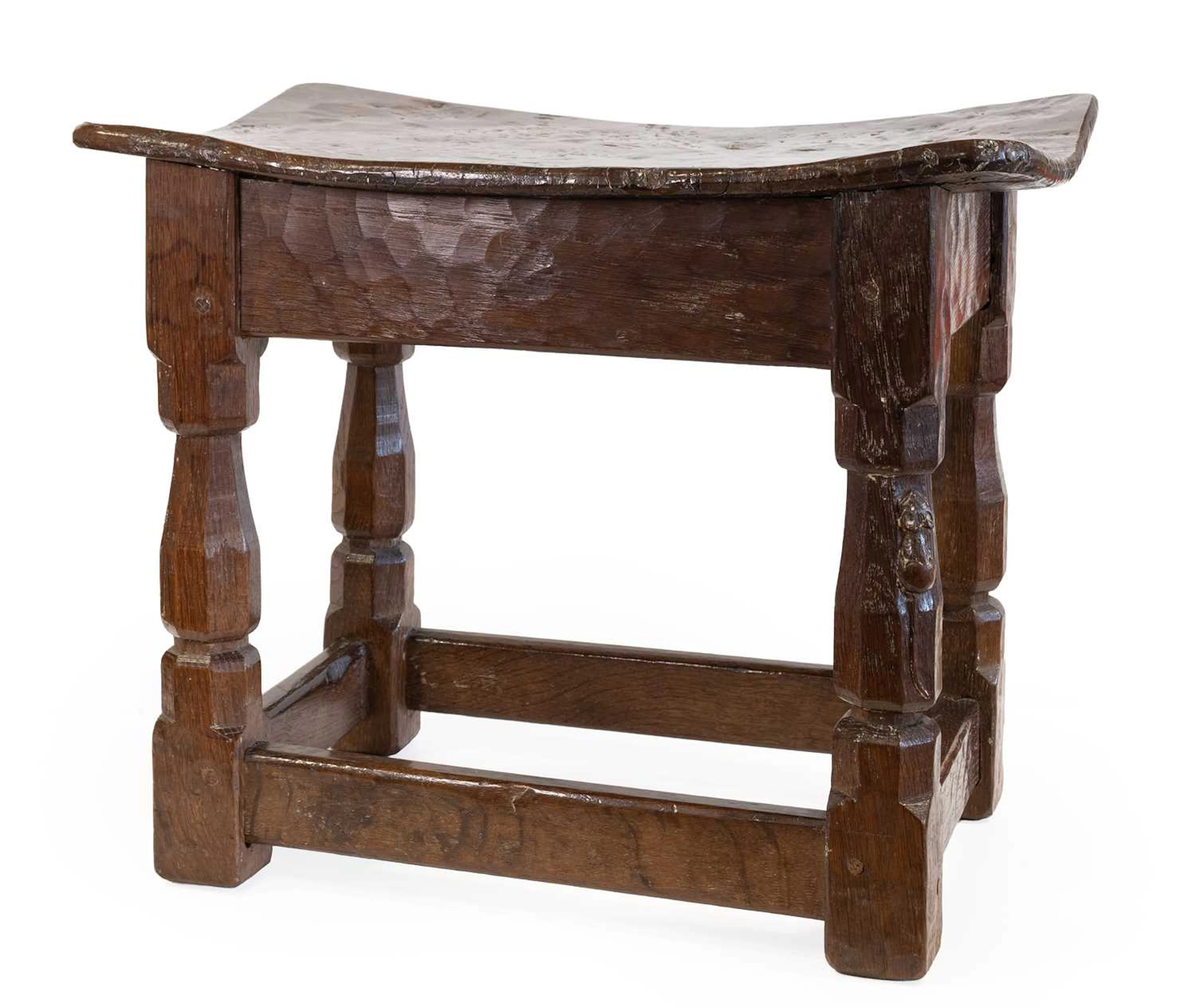Robert Mouseman Thompson (1876-1955): An English Burr Oak Dish Top Stool