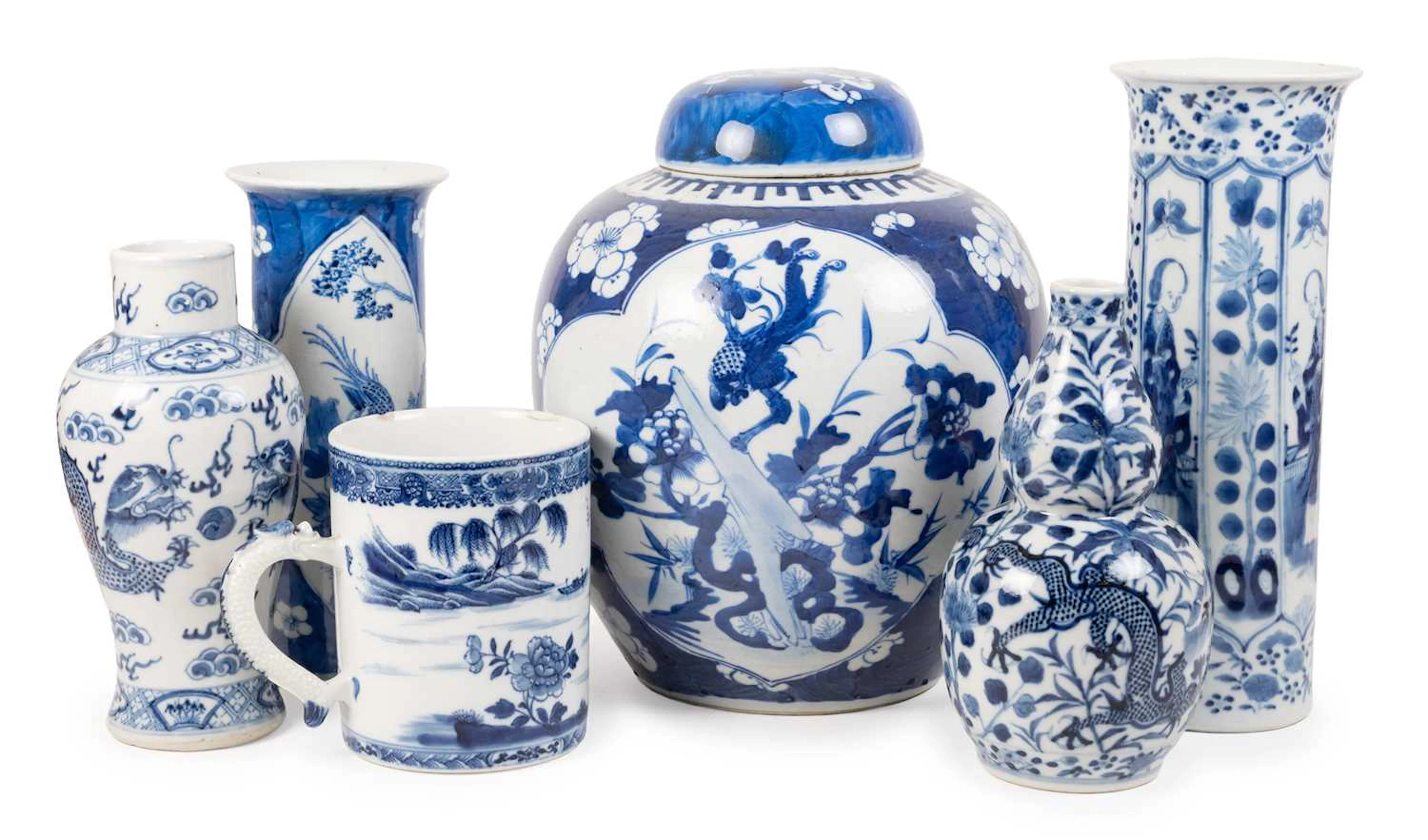 A Chinese Porcelain Ginger Jar and Cover, A Similar Sleeve Vase, A