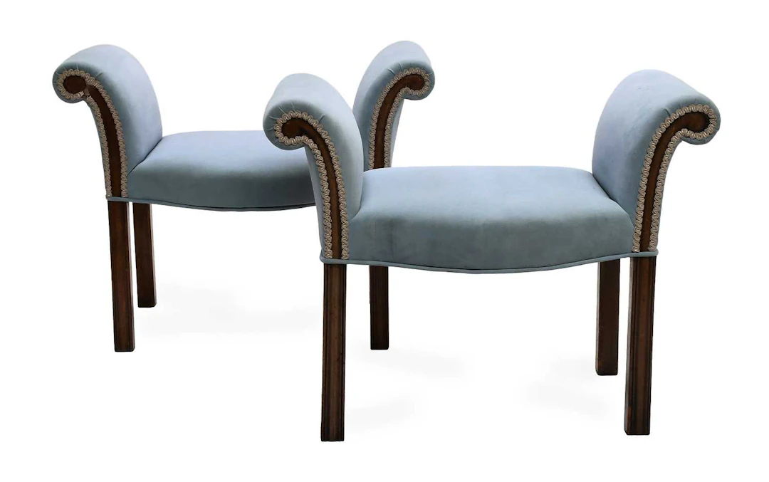 A Pair of George III Style Mahogany-Framed Dressing Stools