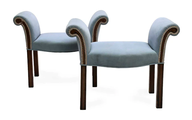 A Pair of George III Style Mahogany-Framed Dressing Stools