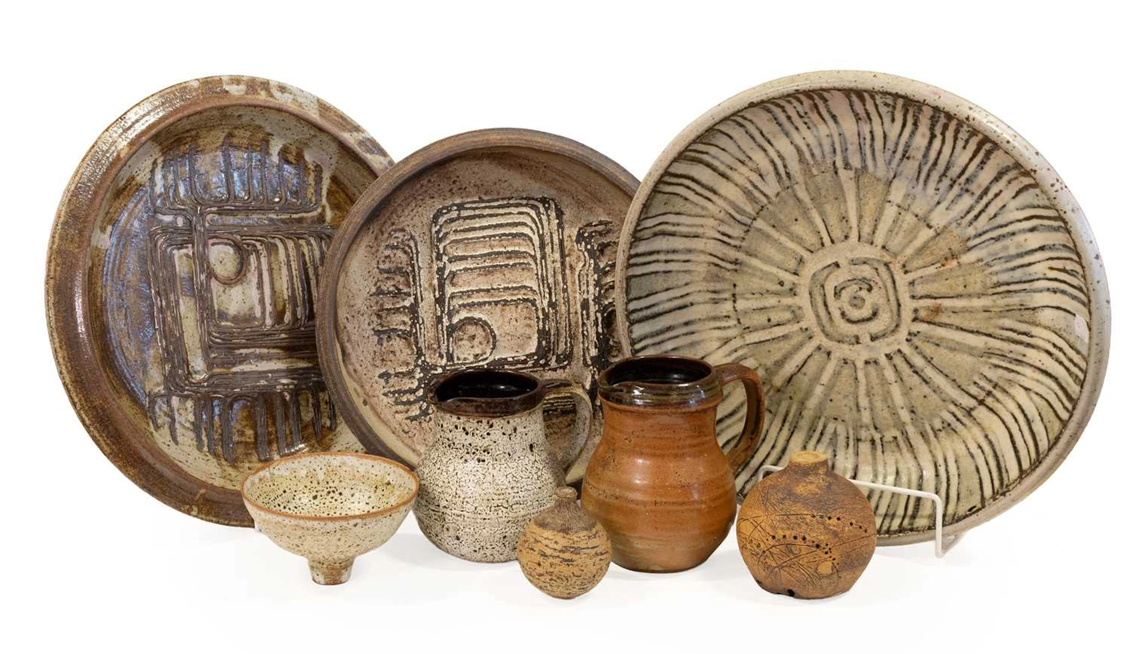 Victor Priem (Latvian, 1925-1989): A Stoneware Dish, Seven Others