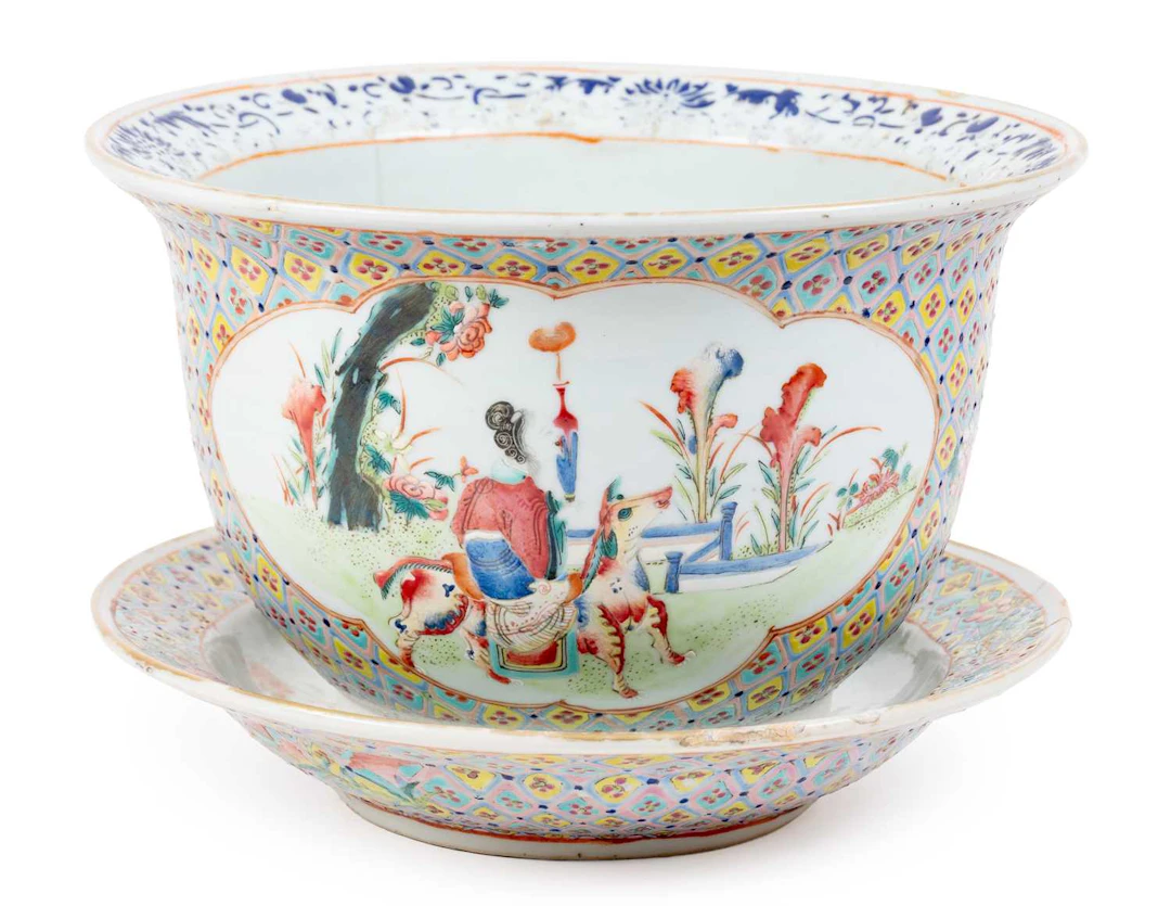 A Chinese Porcelain Jardiniere and Stand