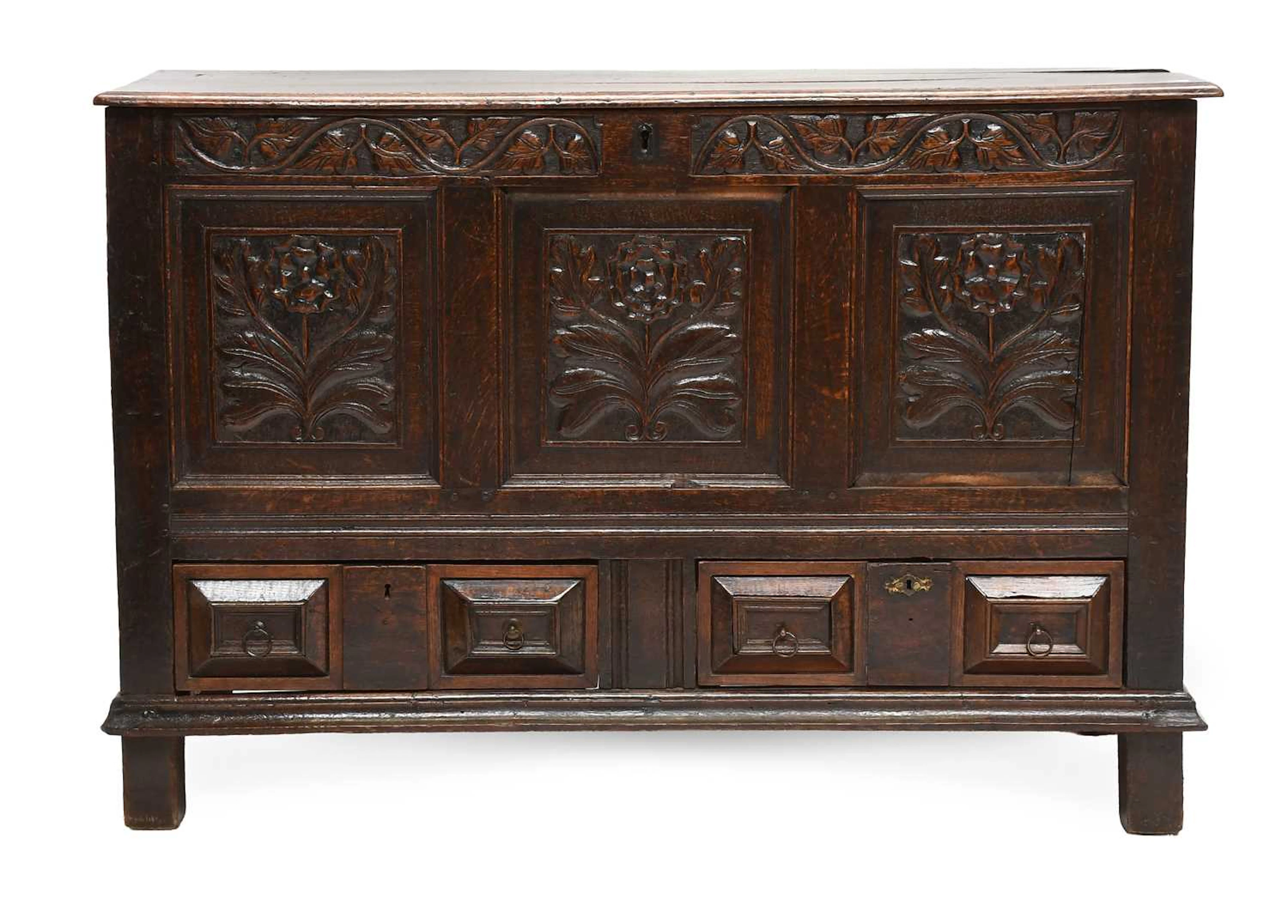A Carved Oak Chest, circa 1700
