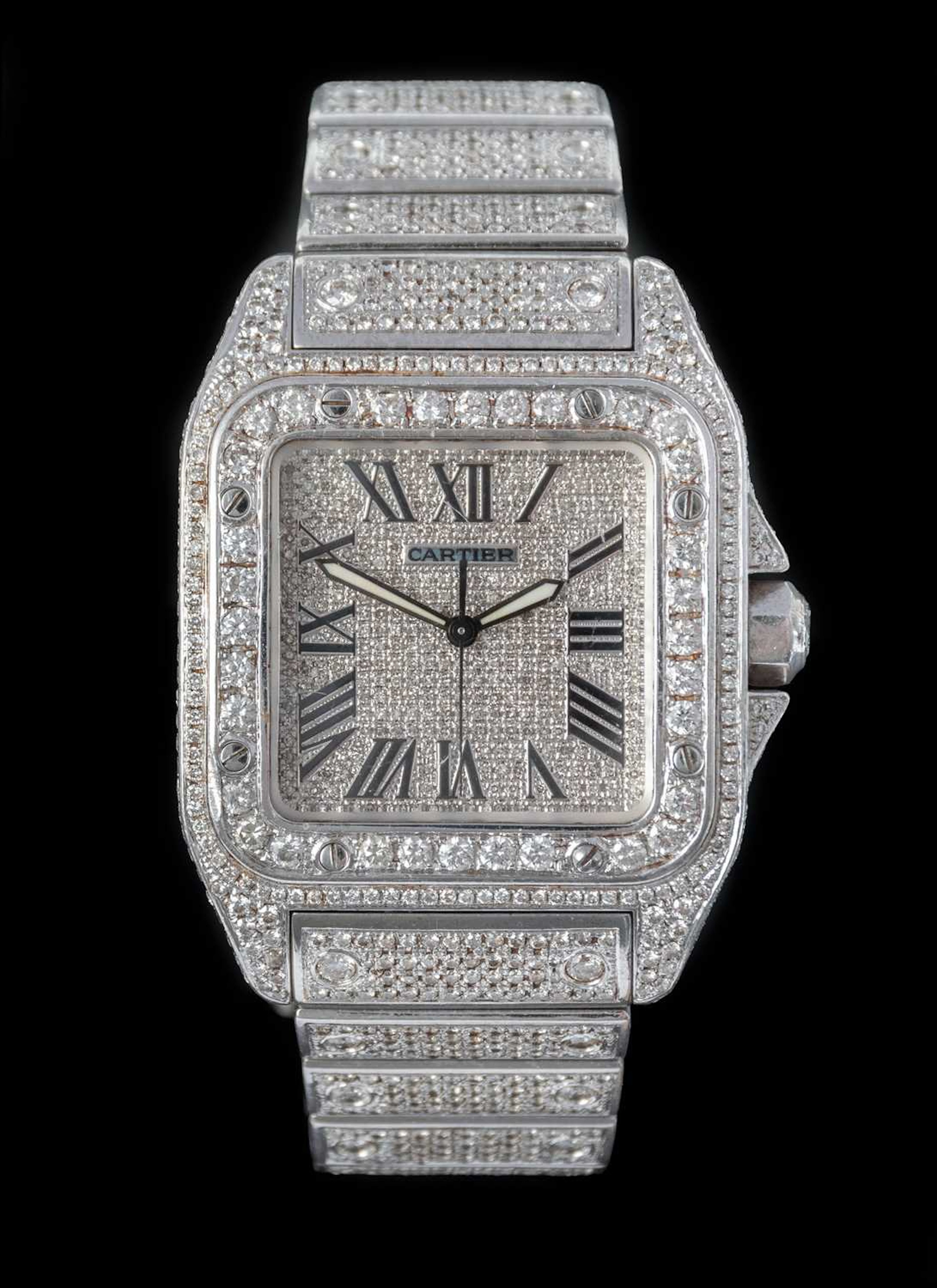 Cartier: A Stainless Steel Diamond Set Automatic Centre Seconds Wristwatch