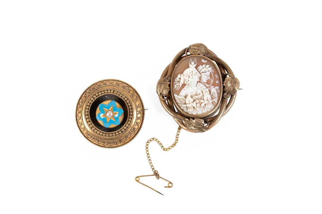 An Enamel and Split Pearl Brooch, A Cameo Brooch
