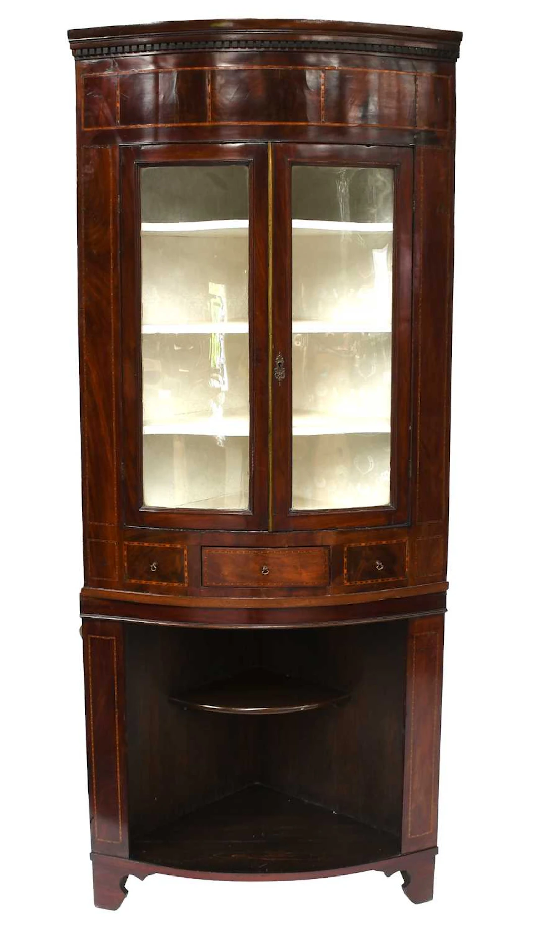 A Mahogany Part-Glazed Bow-Fronted Freestanding Corner Cupboard