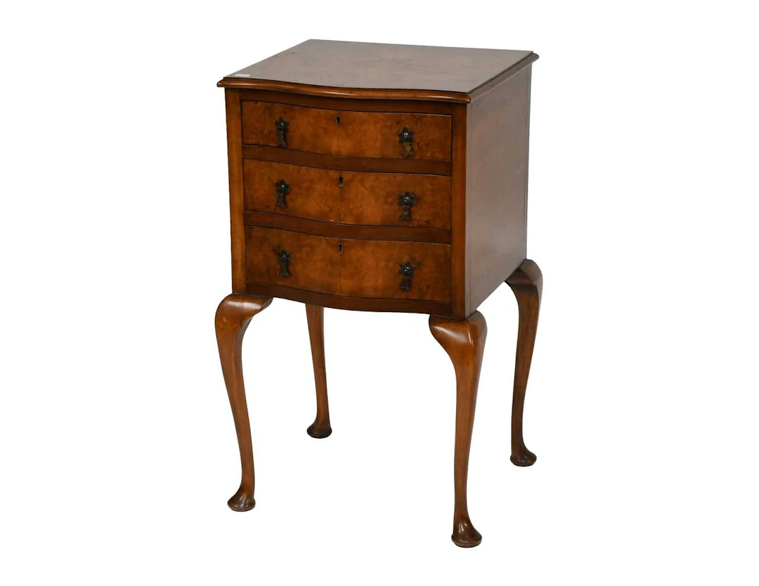 A Reproduction Burr Walnut Three-Drawer Bedside Chest