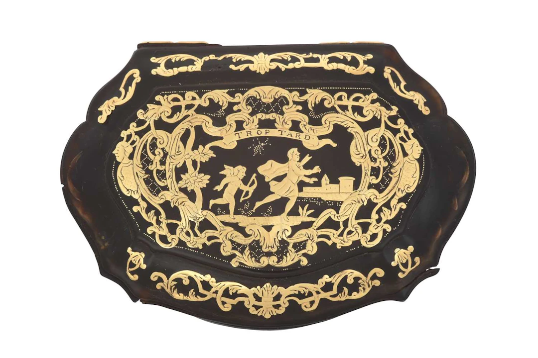 A Continental Gold Inlaid Tortoiseshell Snuff-Box Possibly Naples