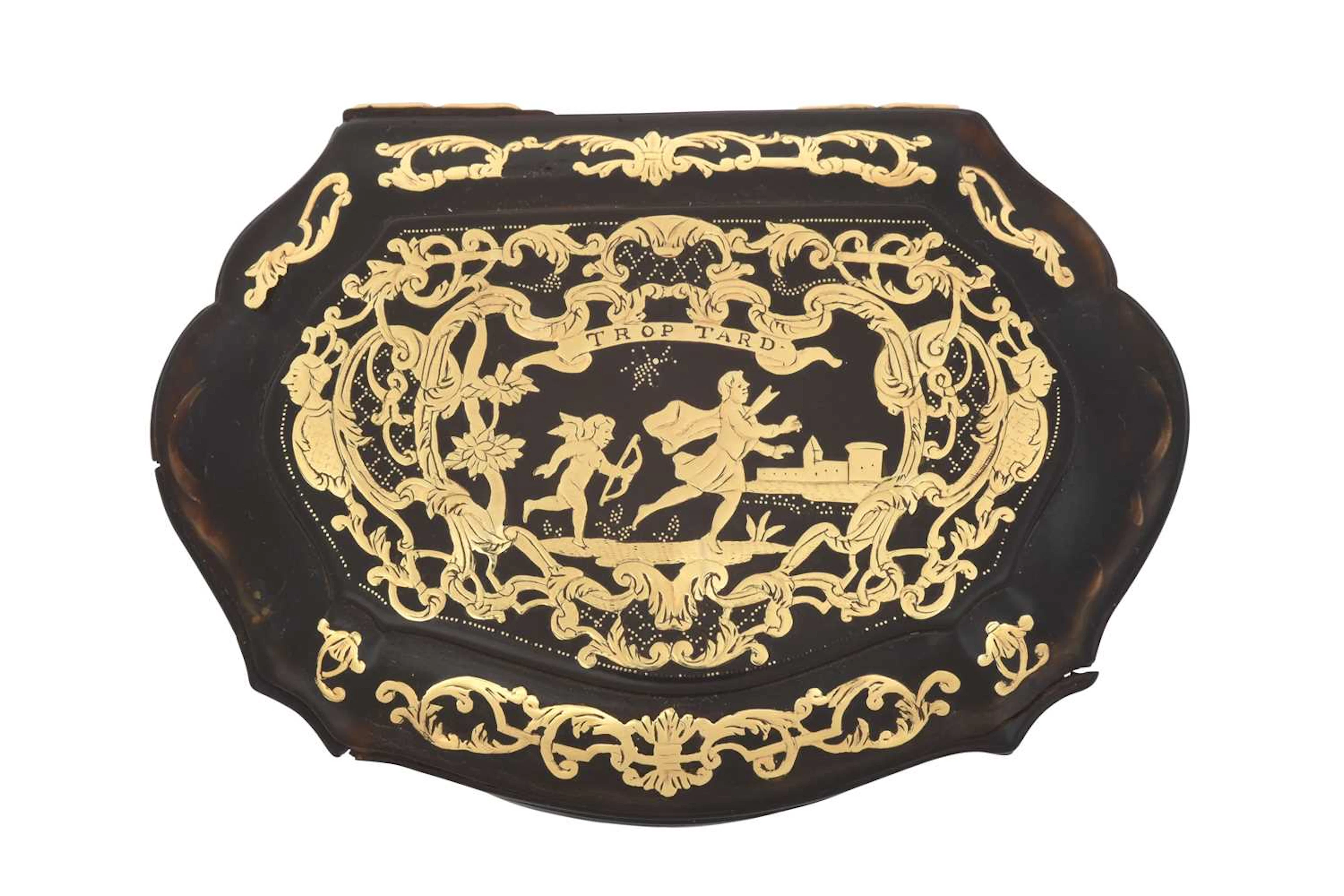 A Continental Gold Inlaid Tortoiseshell Snuff-Box Possibly Naples