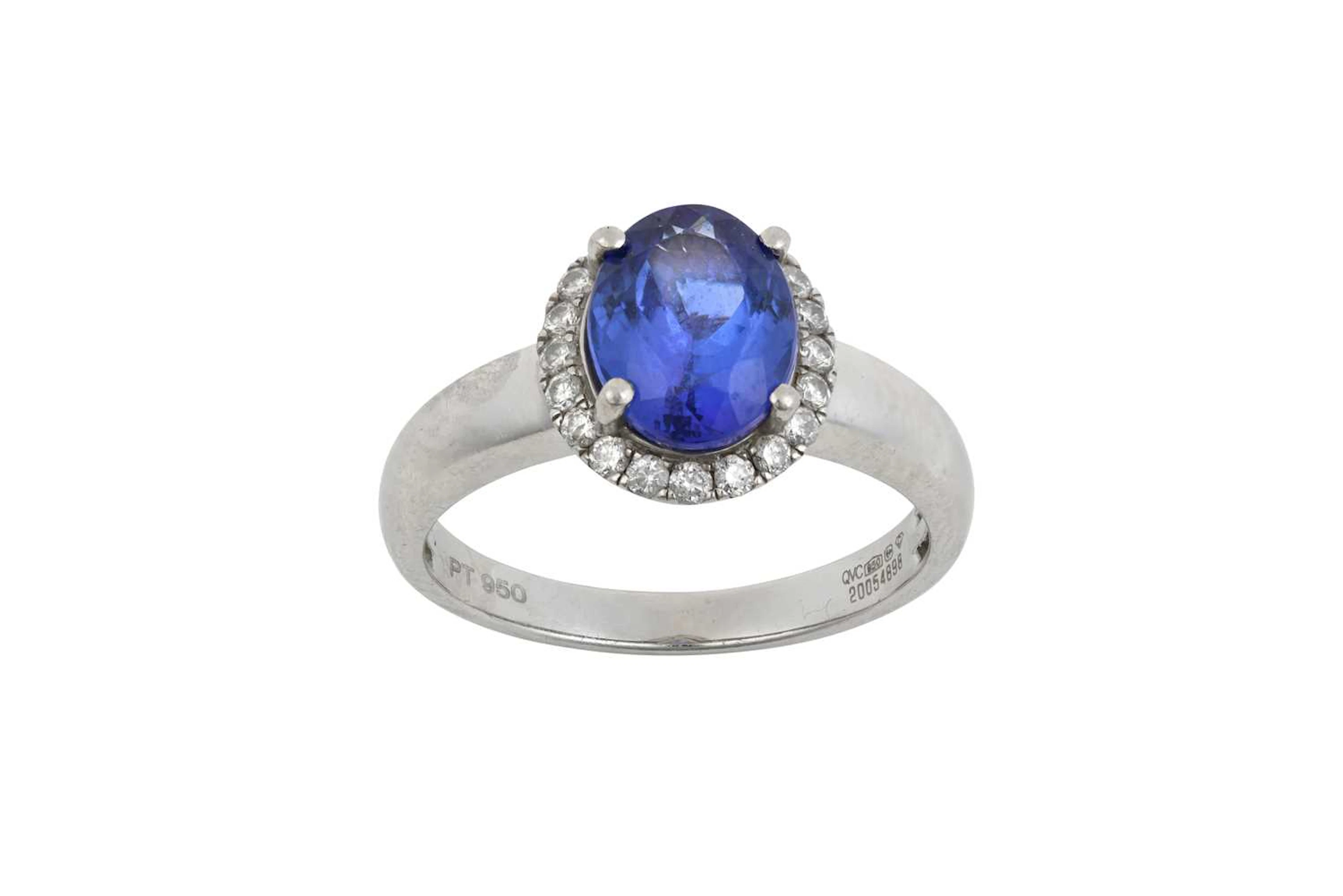A Platinum Tanzanite and Diamond Cluster Ring