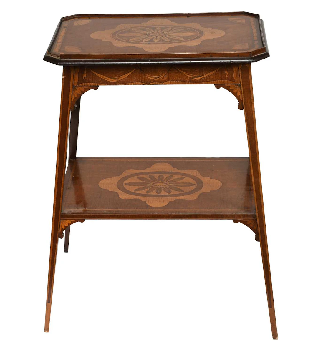 An Edwardian Satin Wood Inlaid Mahogany Two-Tier Table