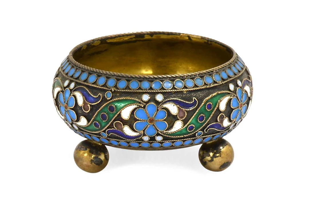 A Russian Silver-Gilt and Cloisonne Enamel Salt-Cellar, by Pyetr Baskakov