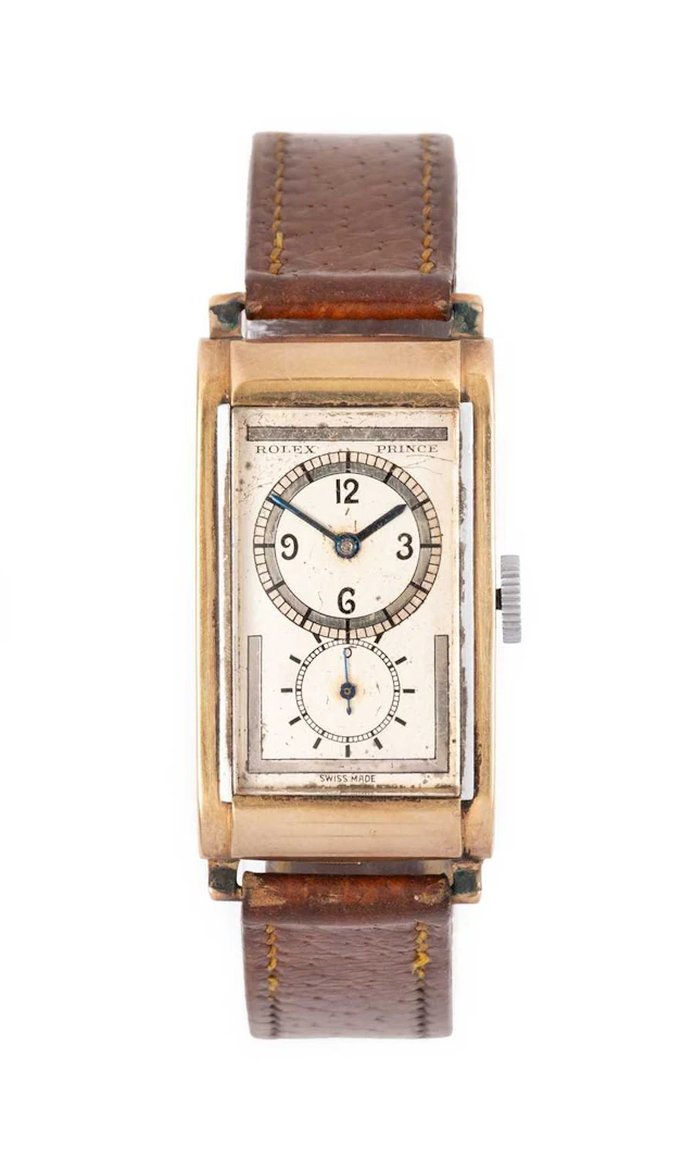 Rolex: An Art Deco 9 Carat Gold Rectangular Wristwatch, signed Rolex