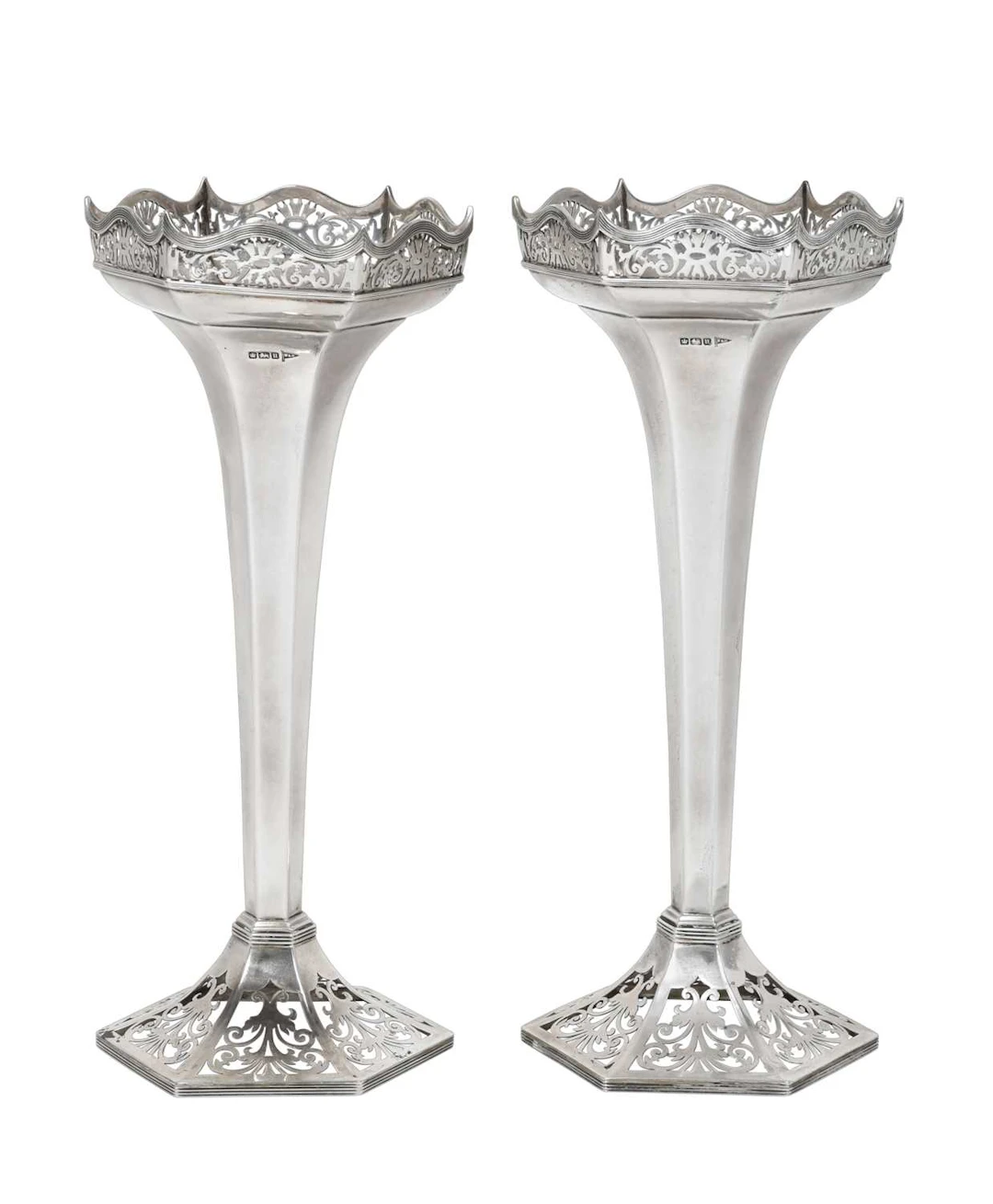 A Pair of George V Silver Vases, by Walker and Hall, Sheffield, 1912