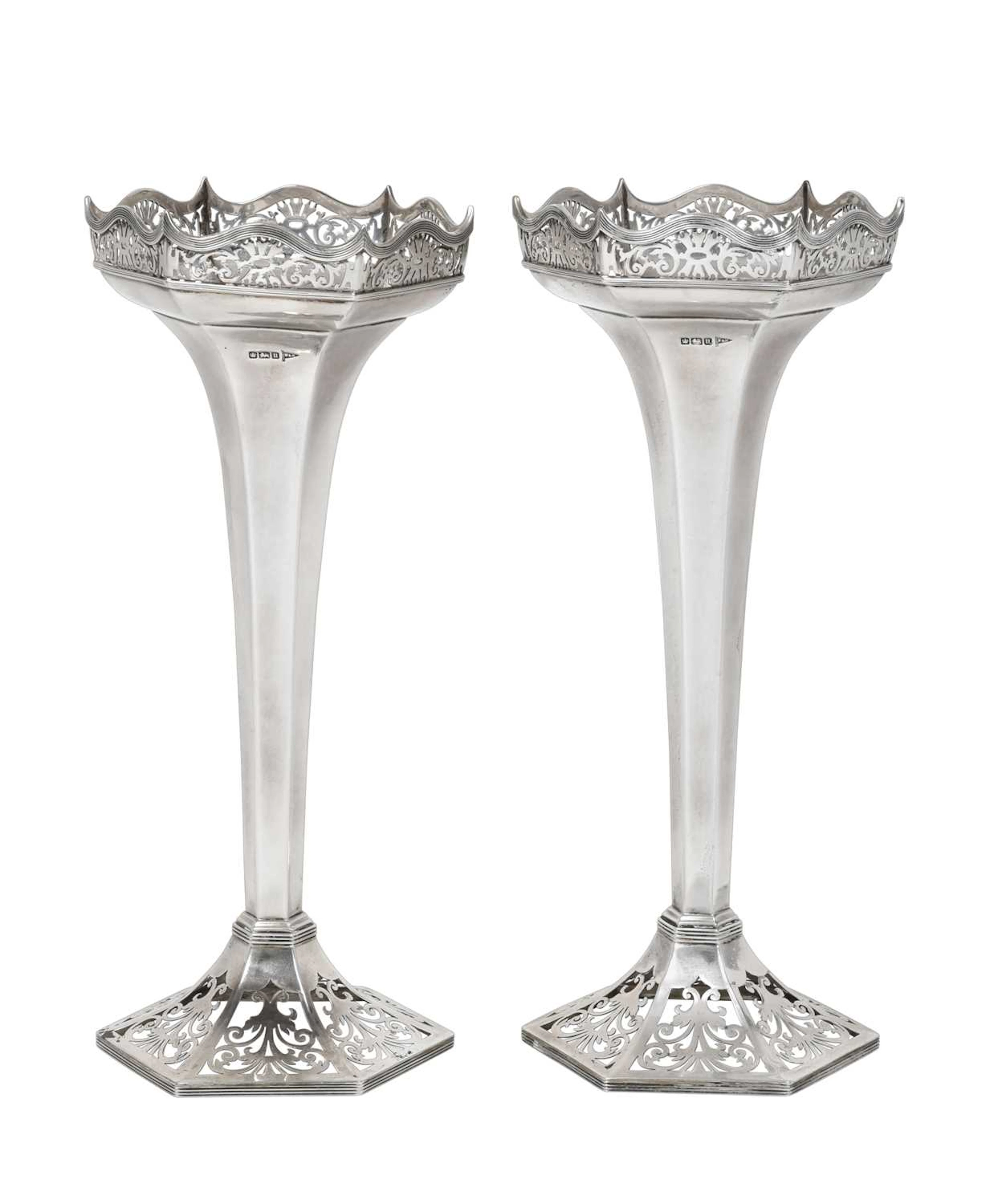 A Pair of George V Silver Vases, by Walker and Hall, Sheffield, 1912