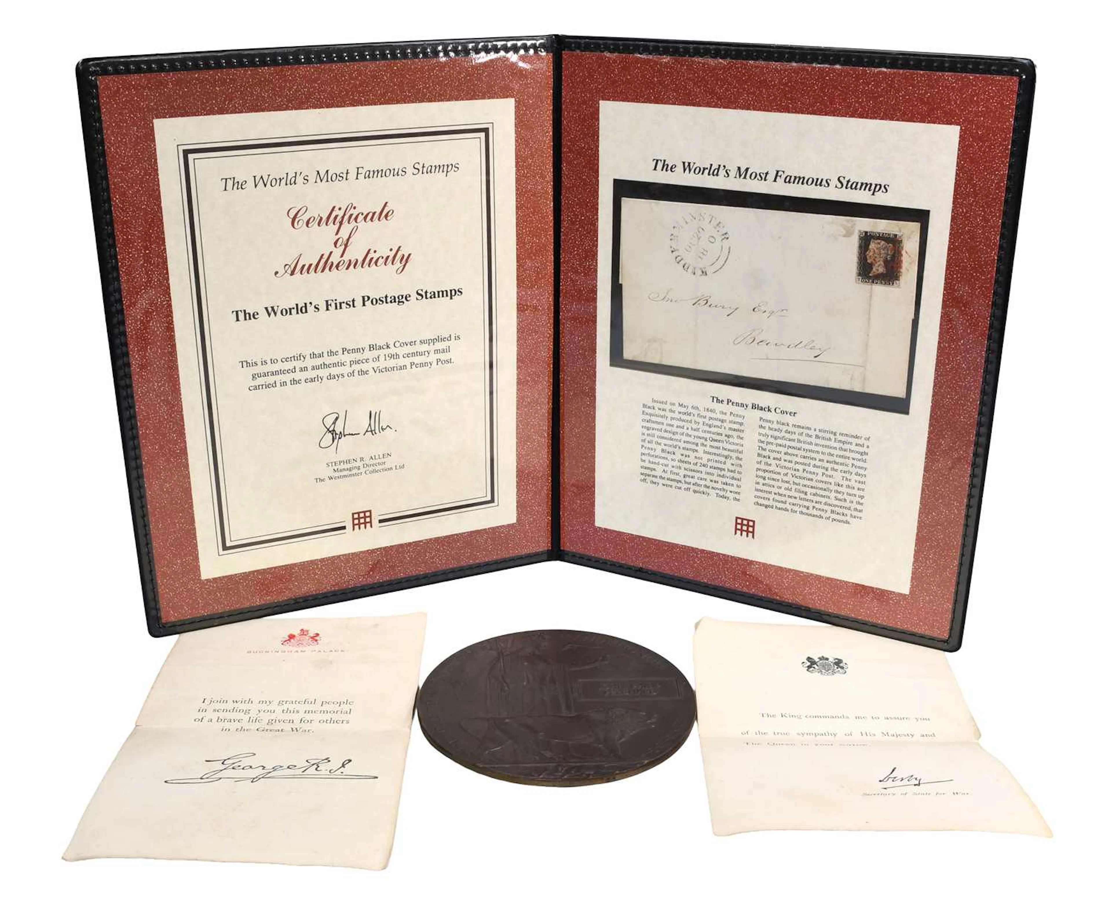A First World War Memorial Plaque, Penny Black stamp cover