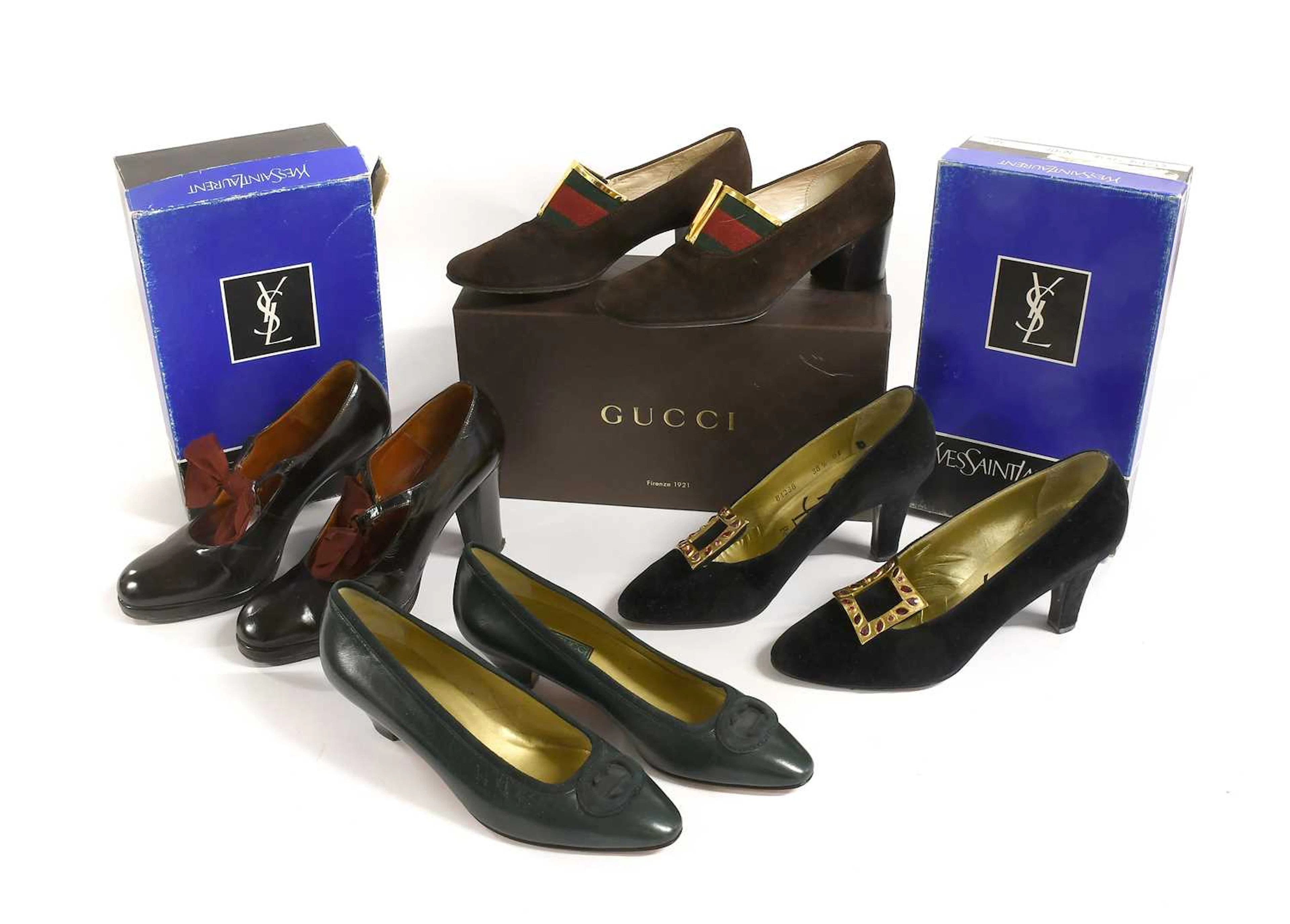 Circa 1960-80s Gucci and Yves Saint Laurent Shoes, Gucci, Yves Saint Laurent