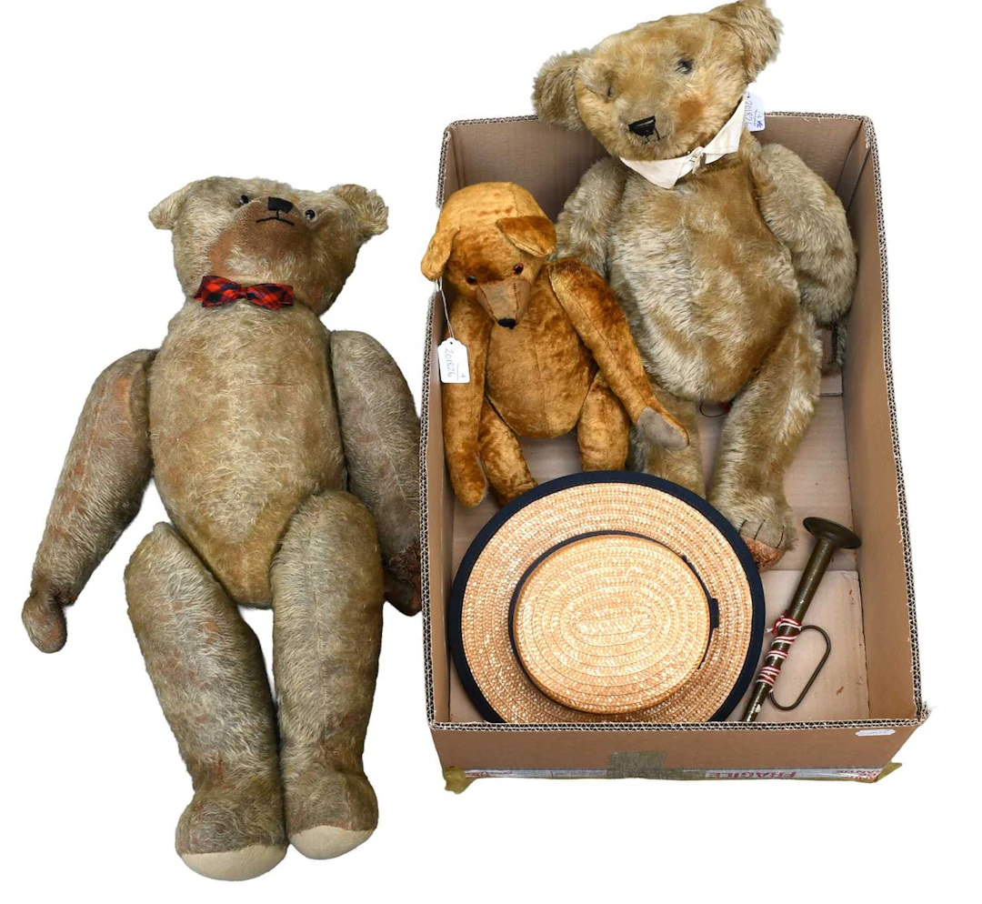 Two Large Early 20th Century American and British Jointed Teddy Bears