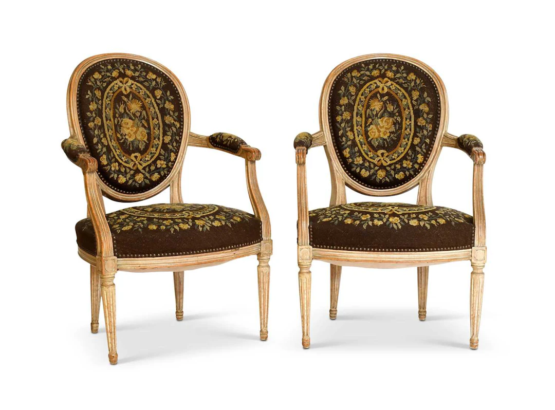 A Pair of Late 18th Century Beech-Framed Open Armchairs