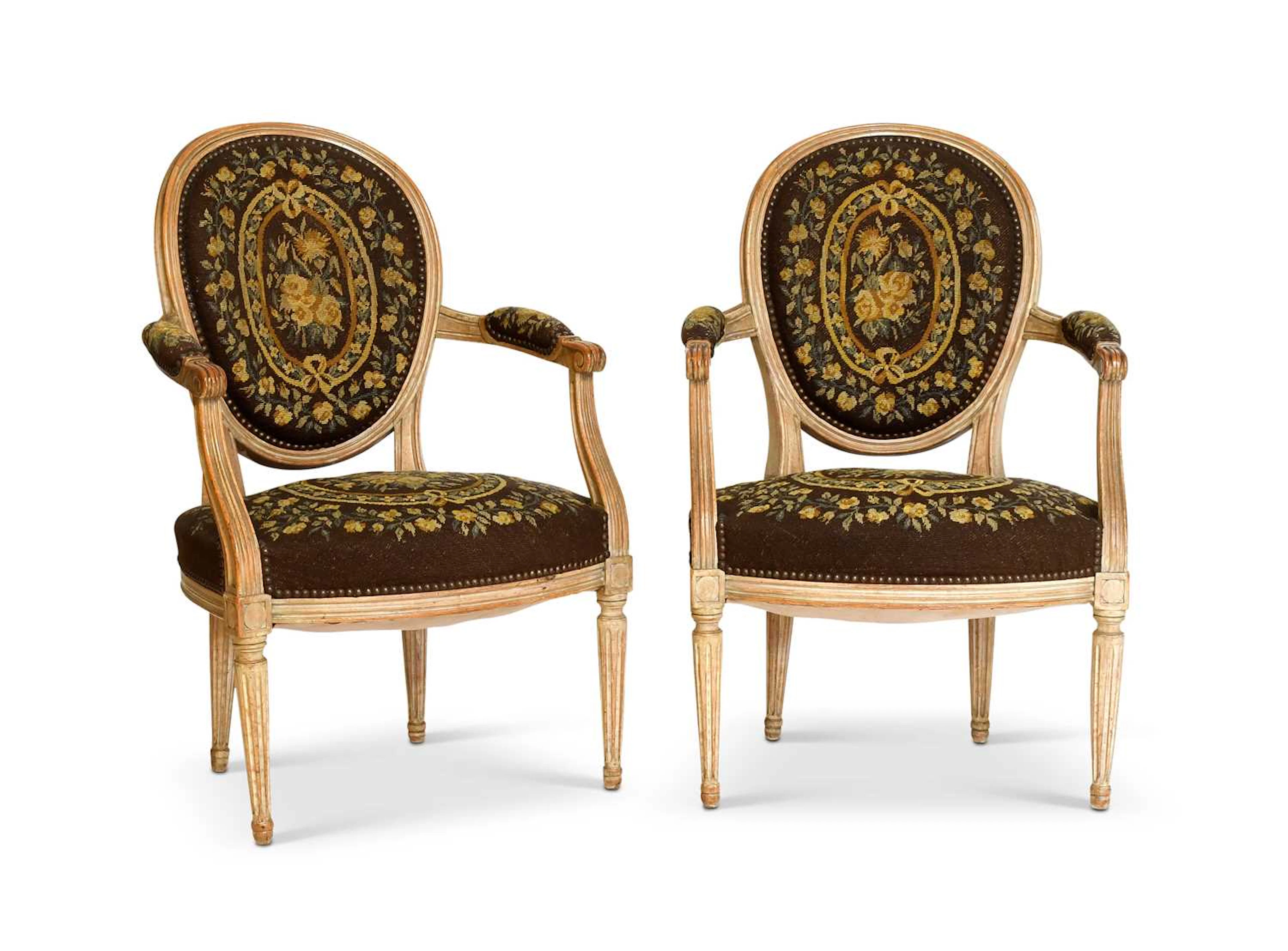 A Pair of Late 18th Century Beech-Framed Open Armchairs