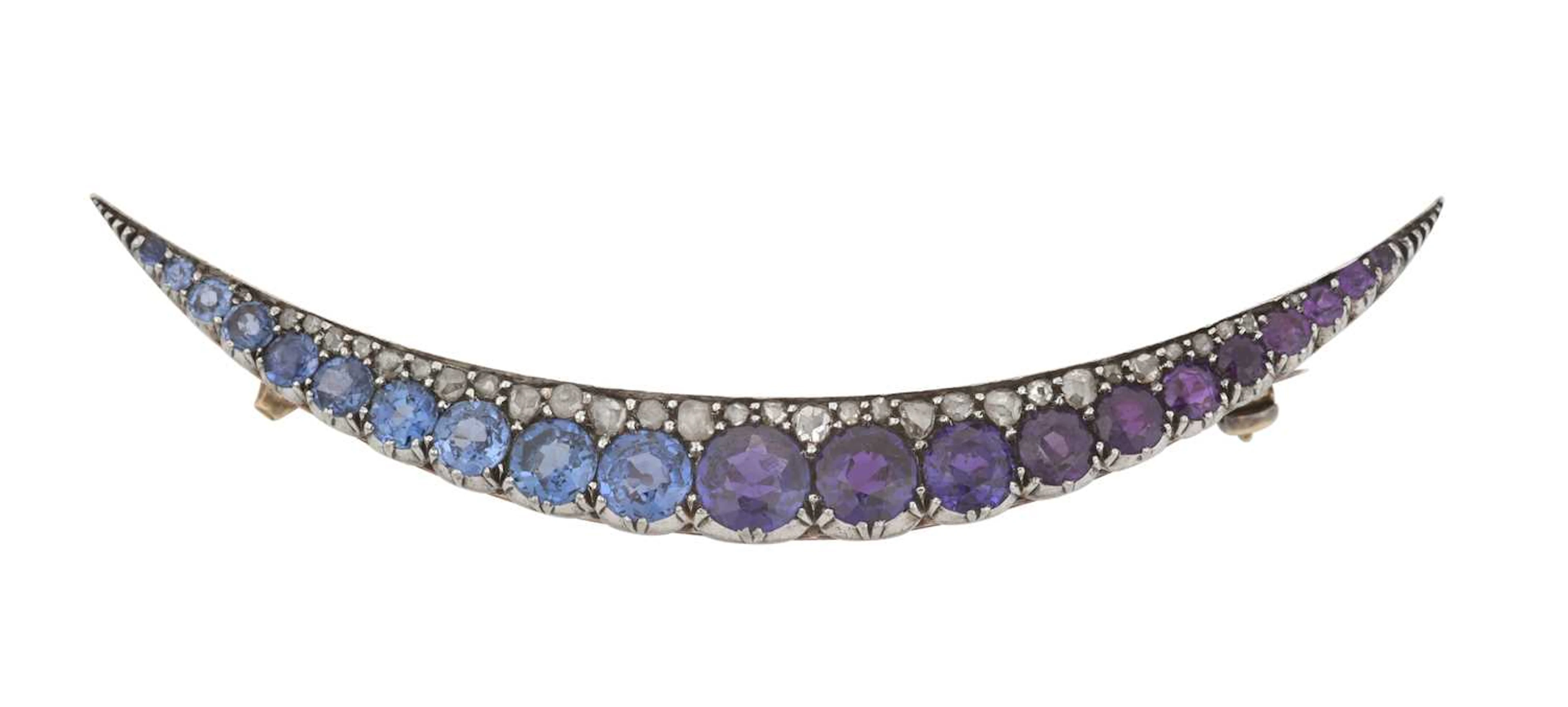 A Sapphire and Diamond Crescent Brooch, circa 1880