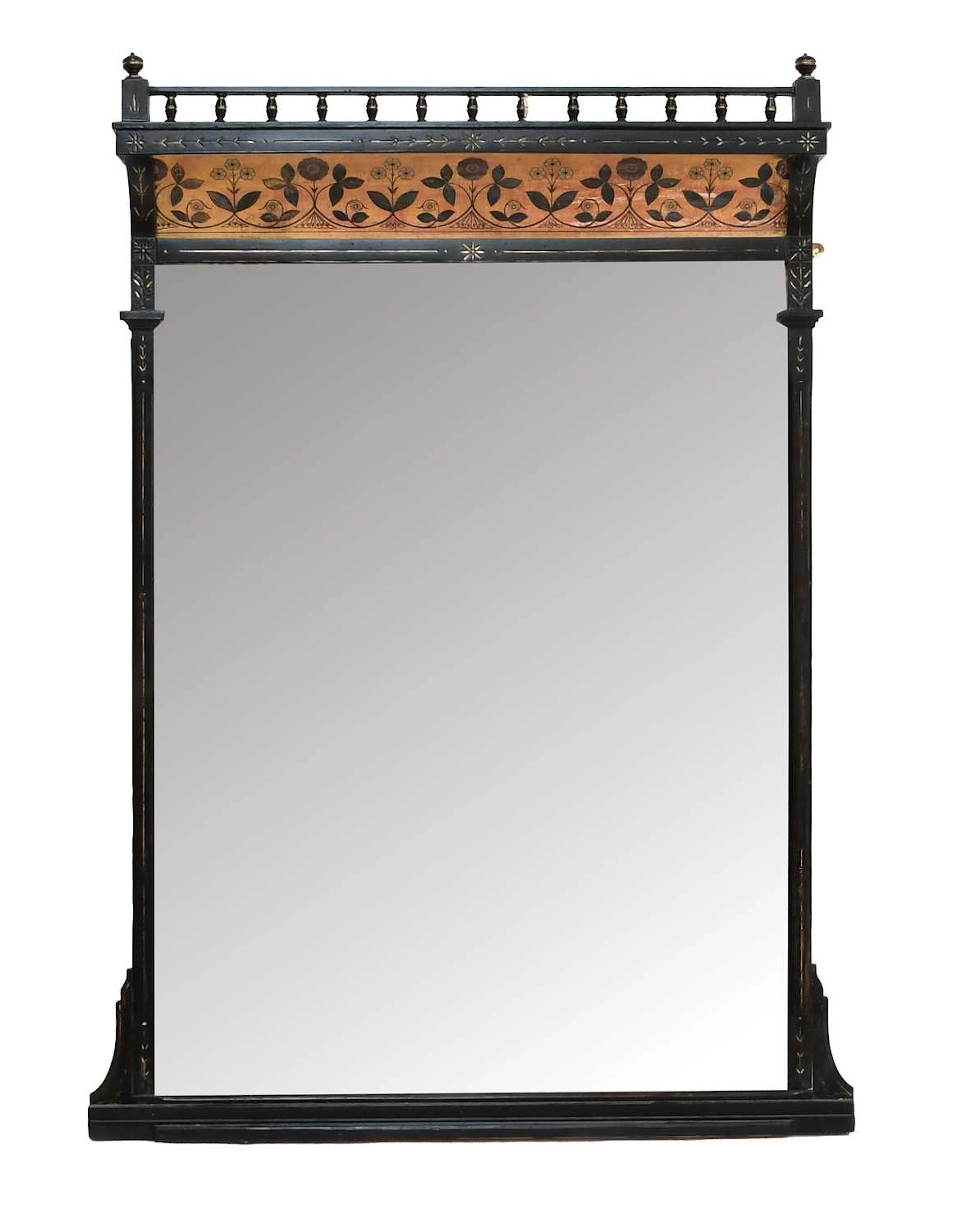 An Aesthetic Movement Ebonised and Parcel Gilt Overmantel Mirror