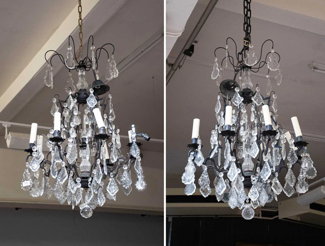 A Pair of Eight Light Lustre Drop Electroliers
