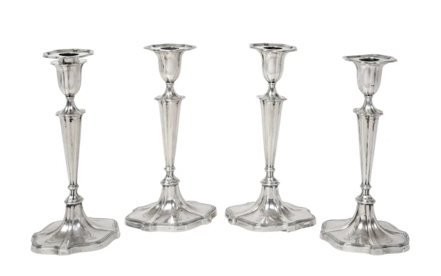 A Set of Four Edward VII Silver Candlesticks by Goldsmiths and Silversmiths