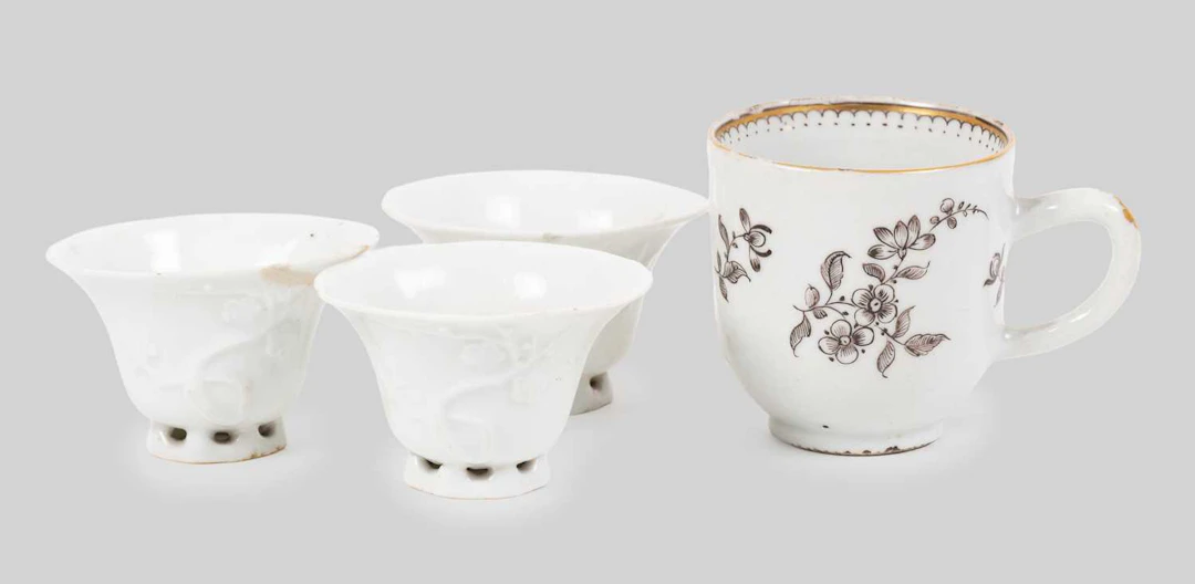 A Set of Three Blanc de Chine Libation Cups, 18th century, A Chinese