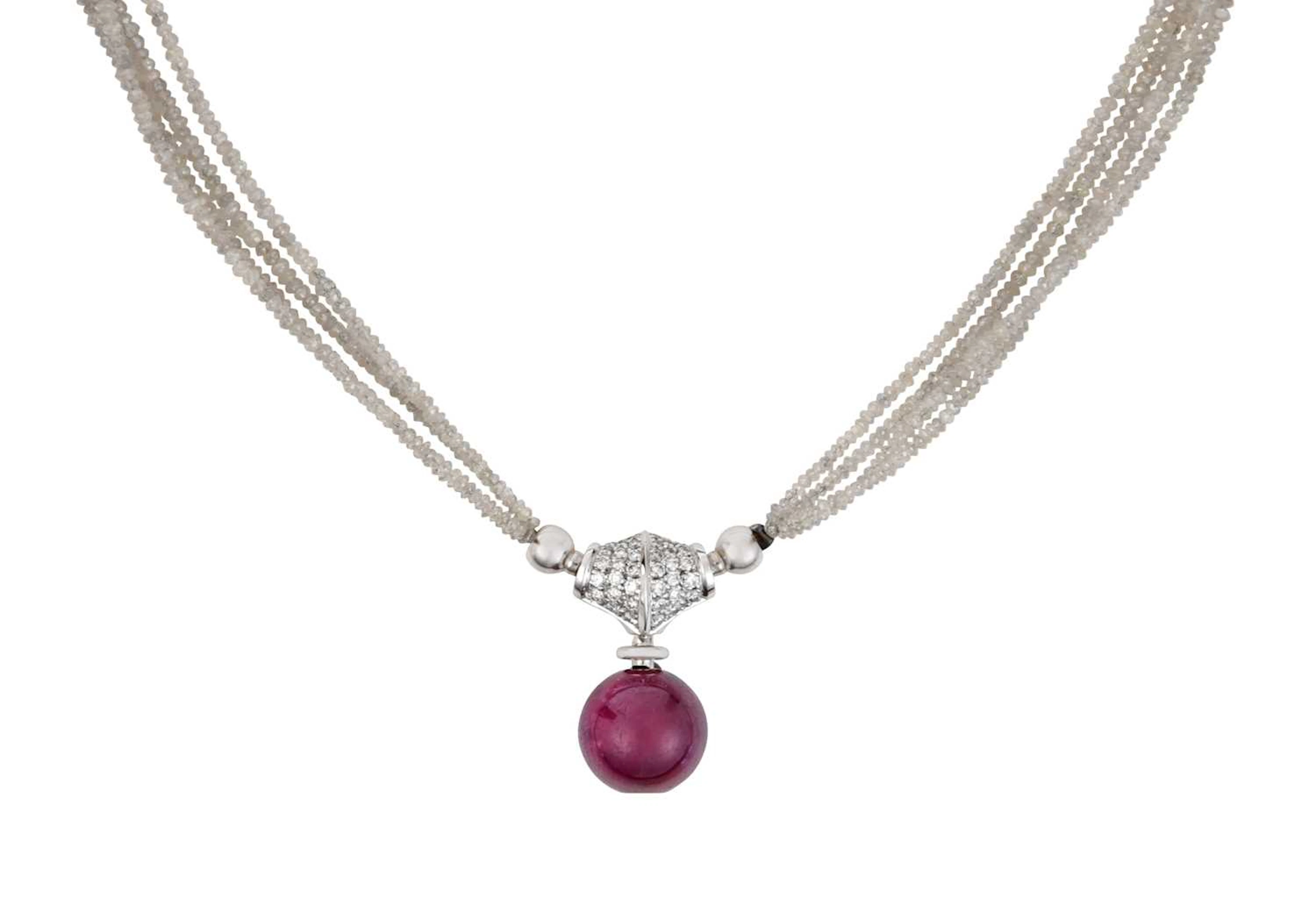 A Diamond Four Row Bead Necklace, with Interchangeable Drop/Clasp