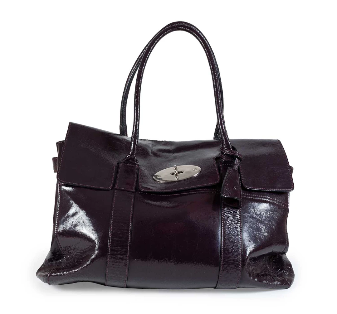 Mulberry Purple "Rouge Noir" Wrinkled Patent Leather Bayswater Handbag