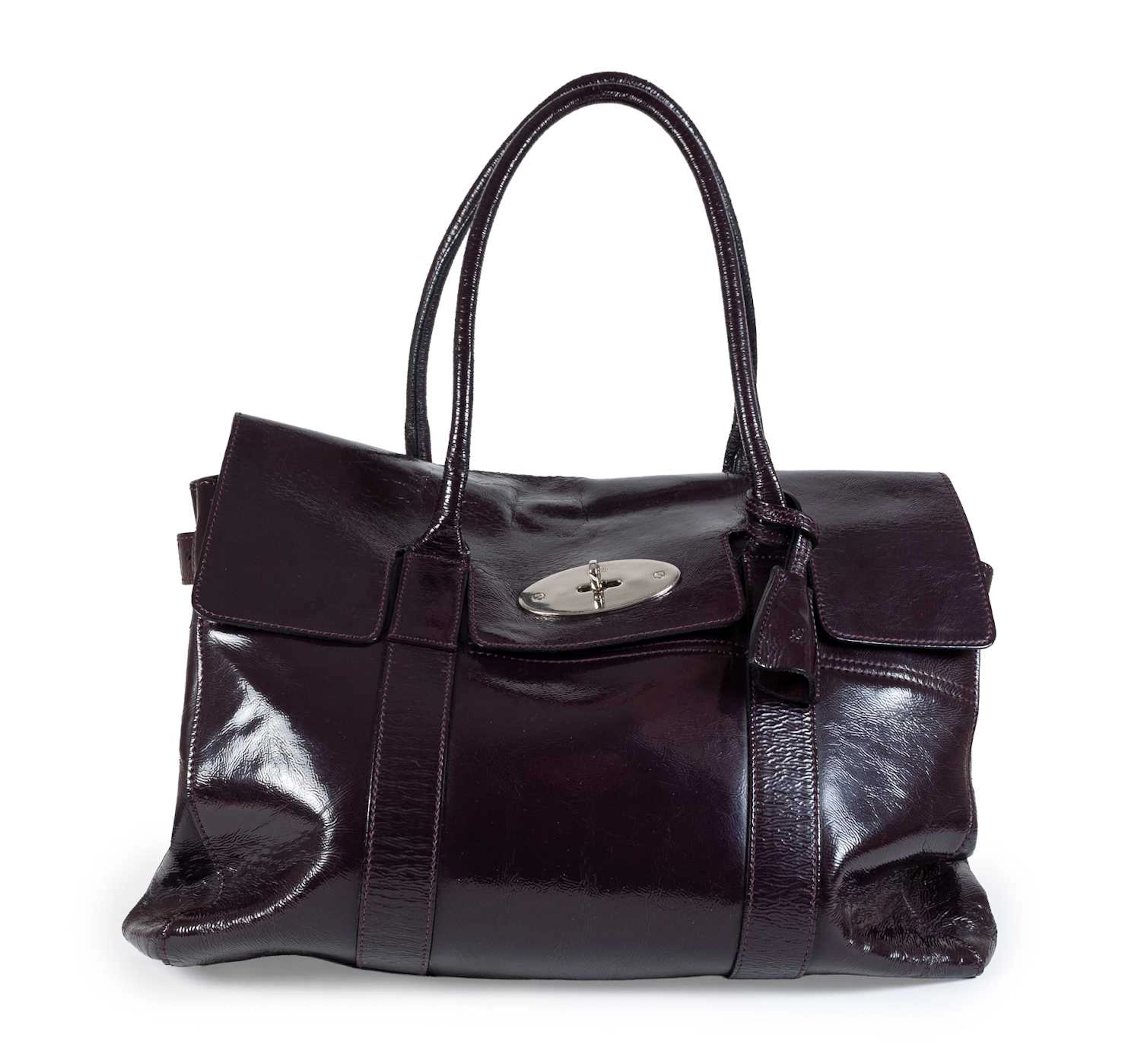 Mulberry Purple "Rouge Noir" Wrinkled Patent Leather Bayswater Handbag
