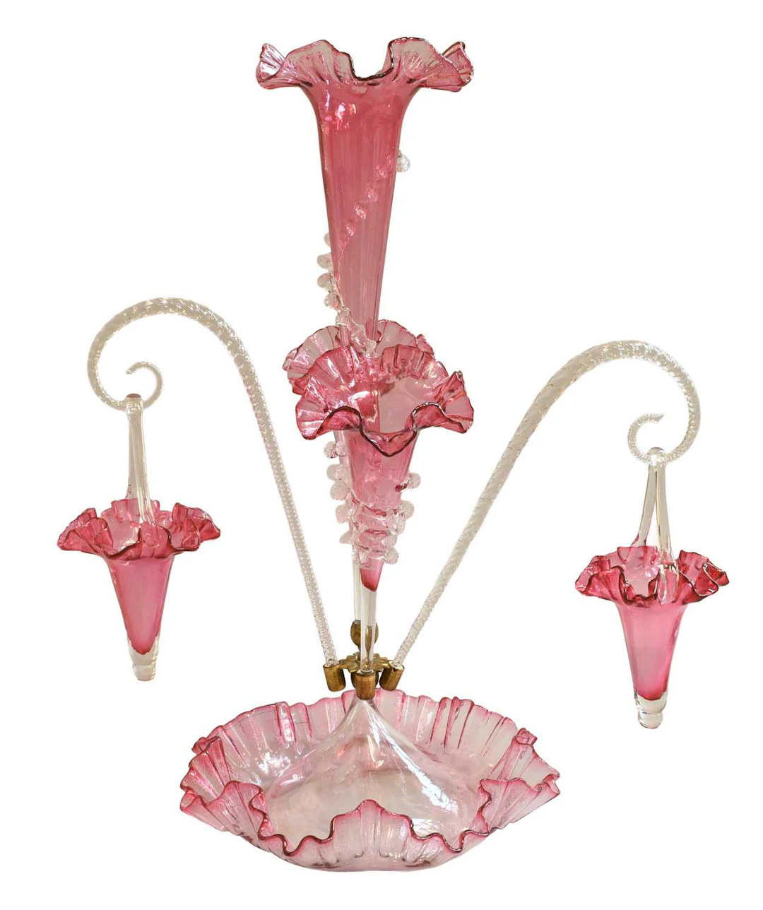 A Cranberry Glass Epergne