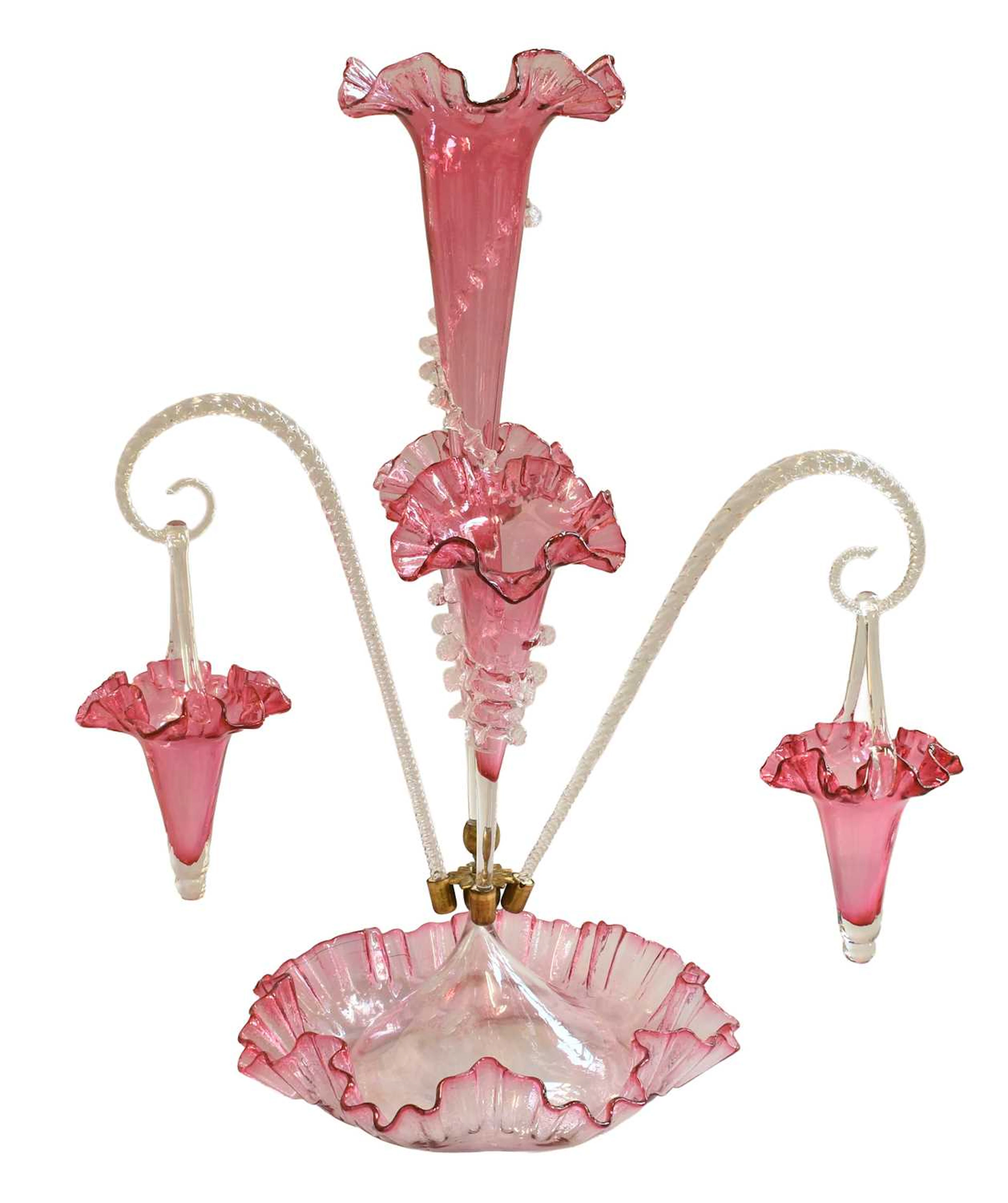 A Cranberry Glass Epergne