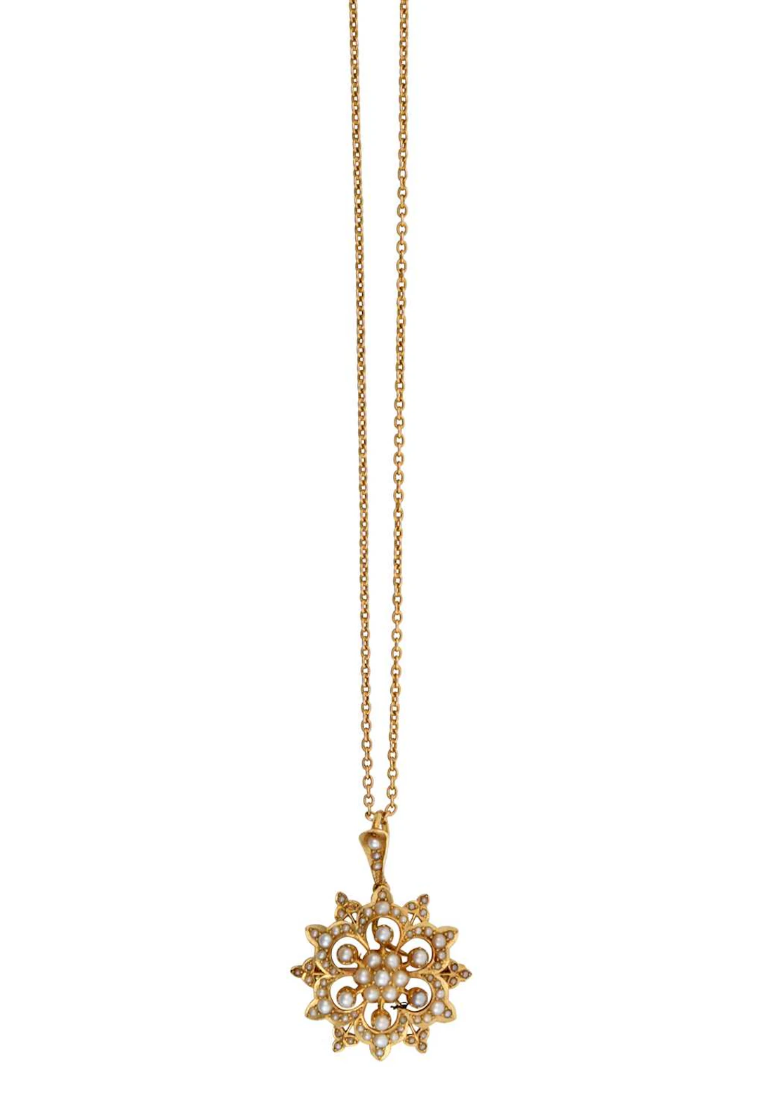 A Split Pearl Brooch/Pendant on Chain, circa 1900