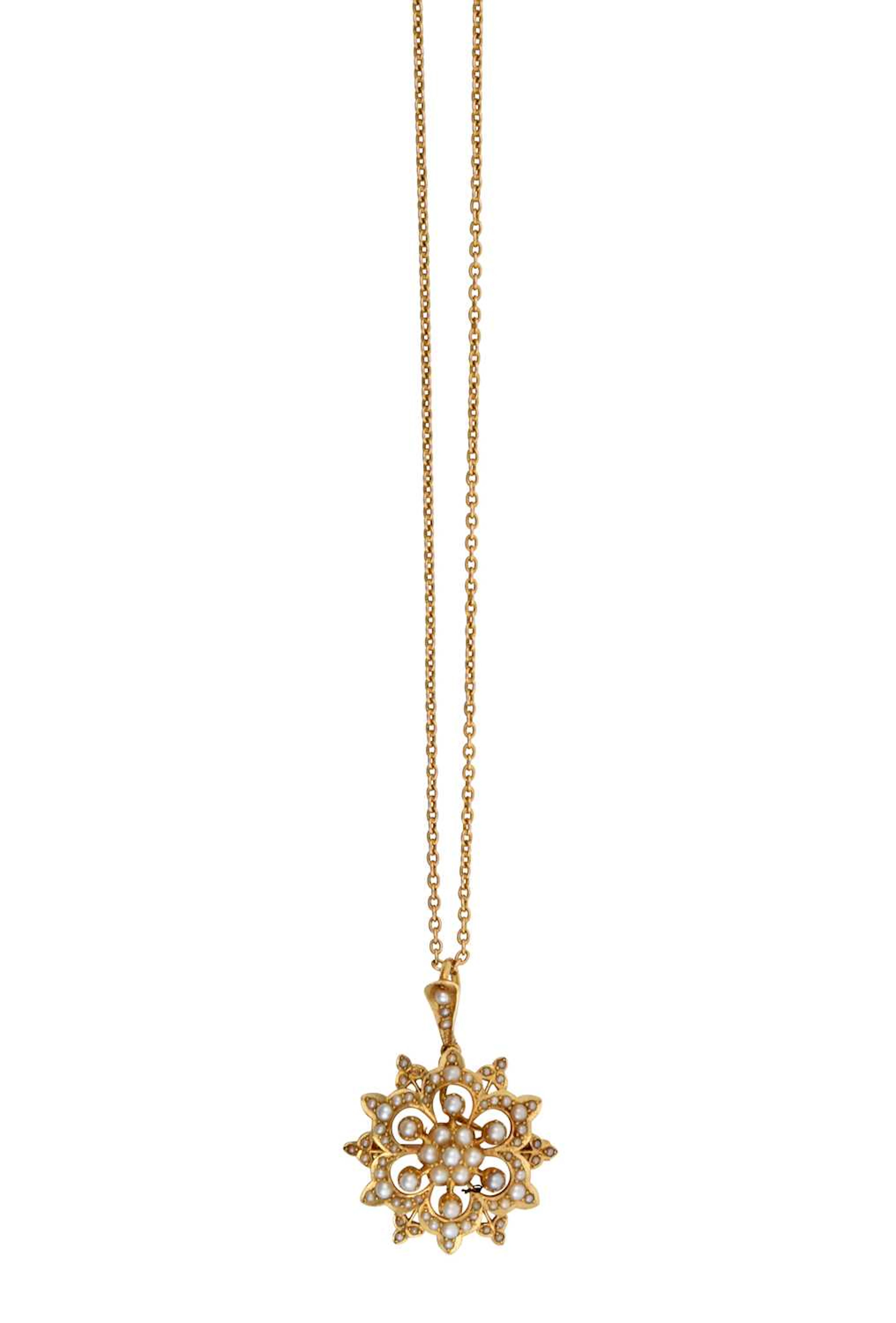A Split Pearl Brooch/Pendant on Chain, circa 1900