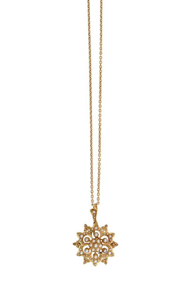 A Split Pearl Brooch/Pendant on Chain, circa 1900