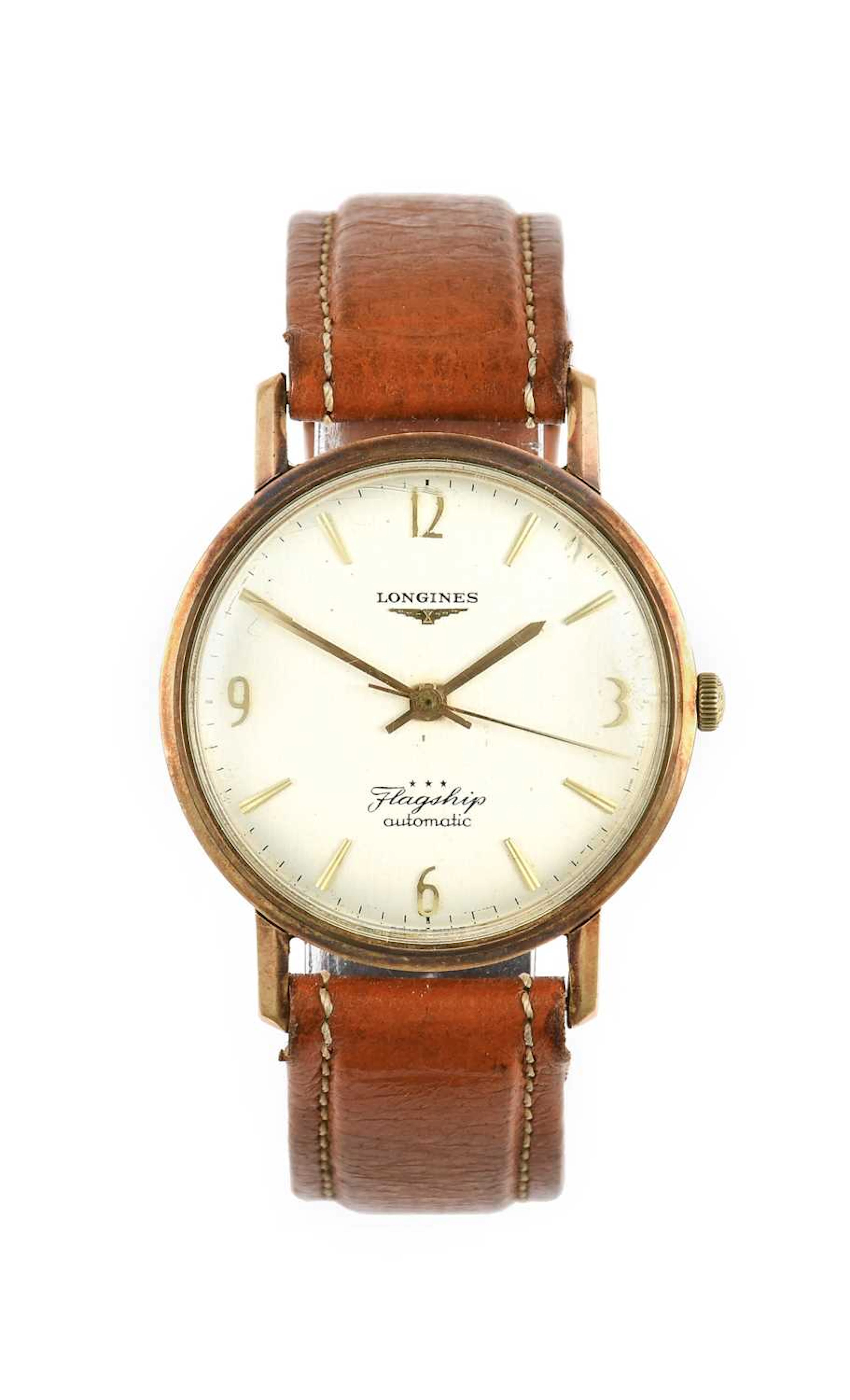 Longines: A 9 Carat Gold Automatic Centre Seconds Wristwatch, signed
