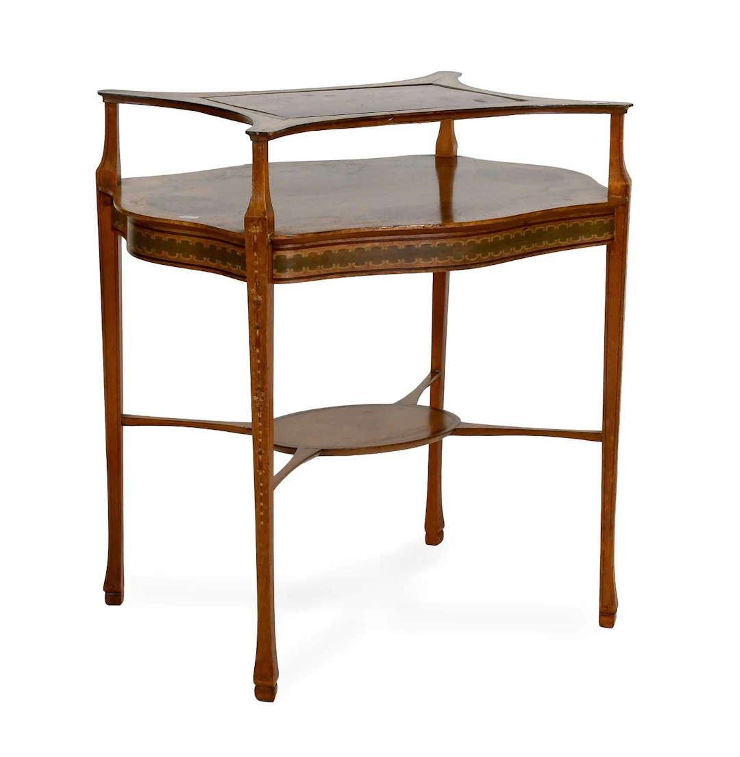 A George III-Style Satinwood and Polychrome-Decorated Two-Tier Étagère