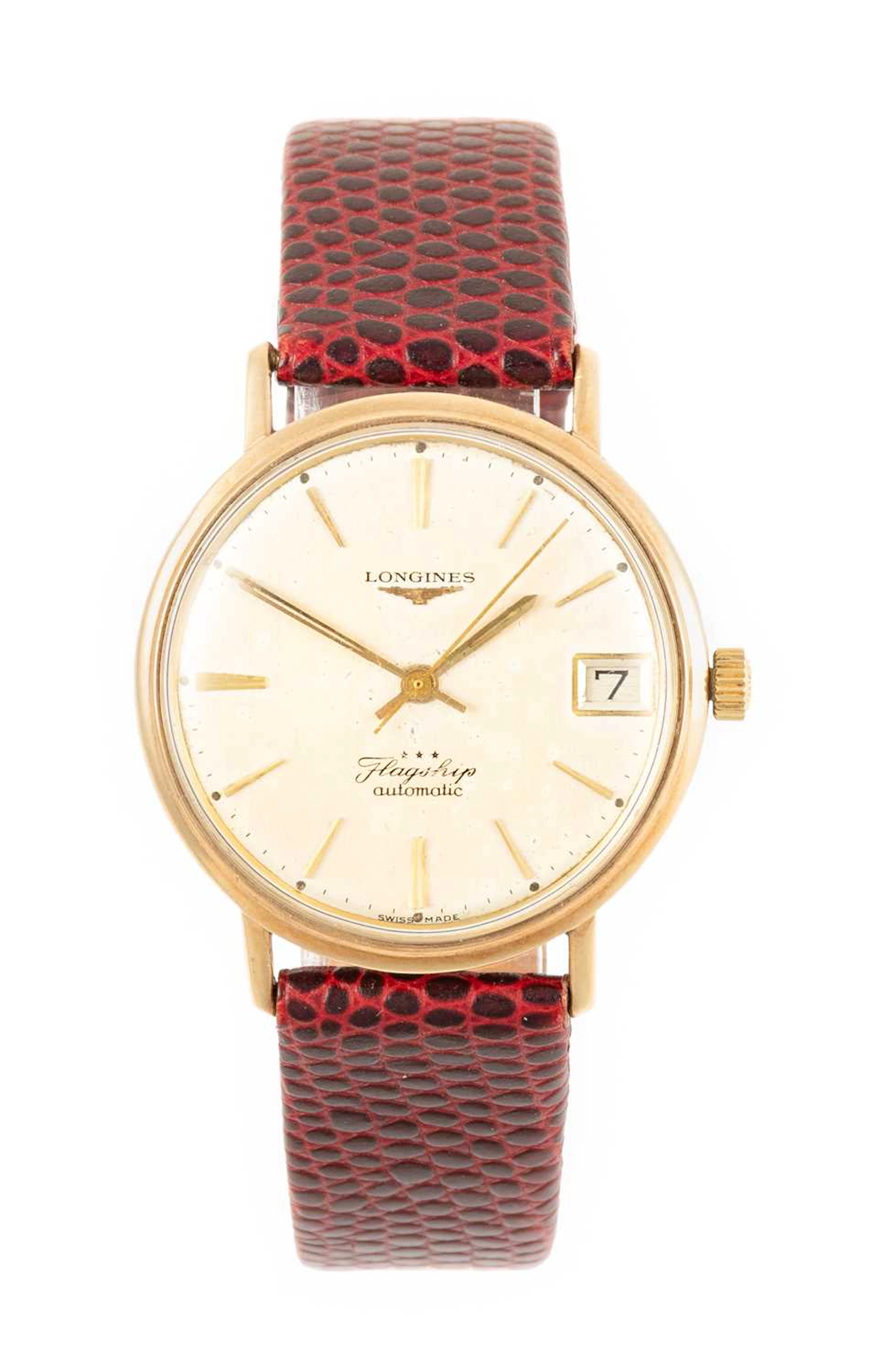 Longines: A 9 Carat Gold Automatic Calendar Centre Seconds Wristwatch