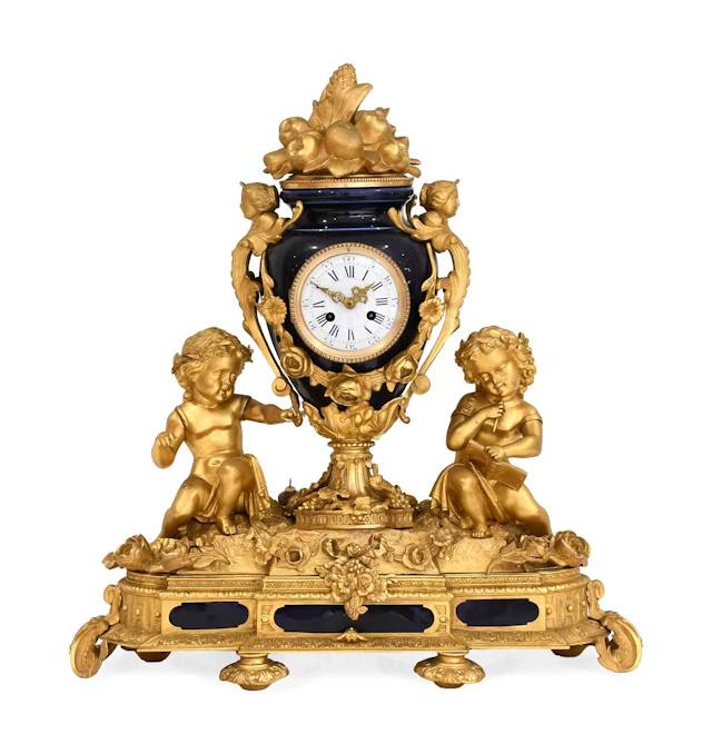 A French Bronze Ormolu Porcelain Striking Mantel Clock, circa 1870